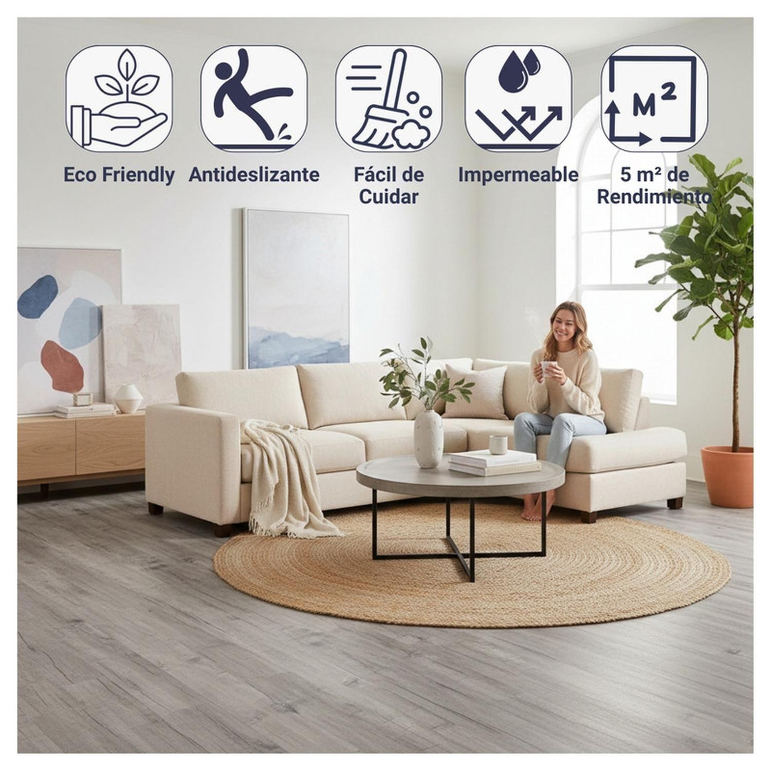 Piso Vinílico Adhesivo Símil Madera 91,4x15,2 Gris Acero-3