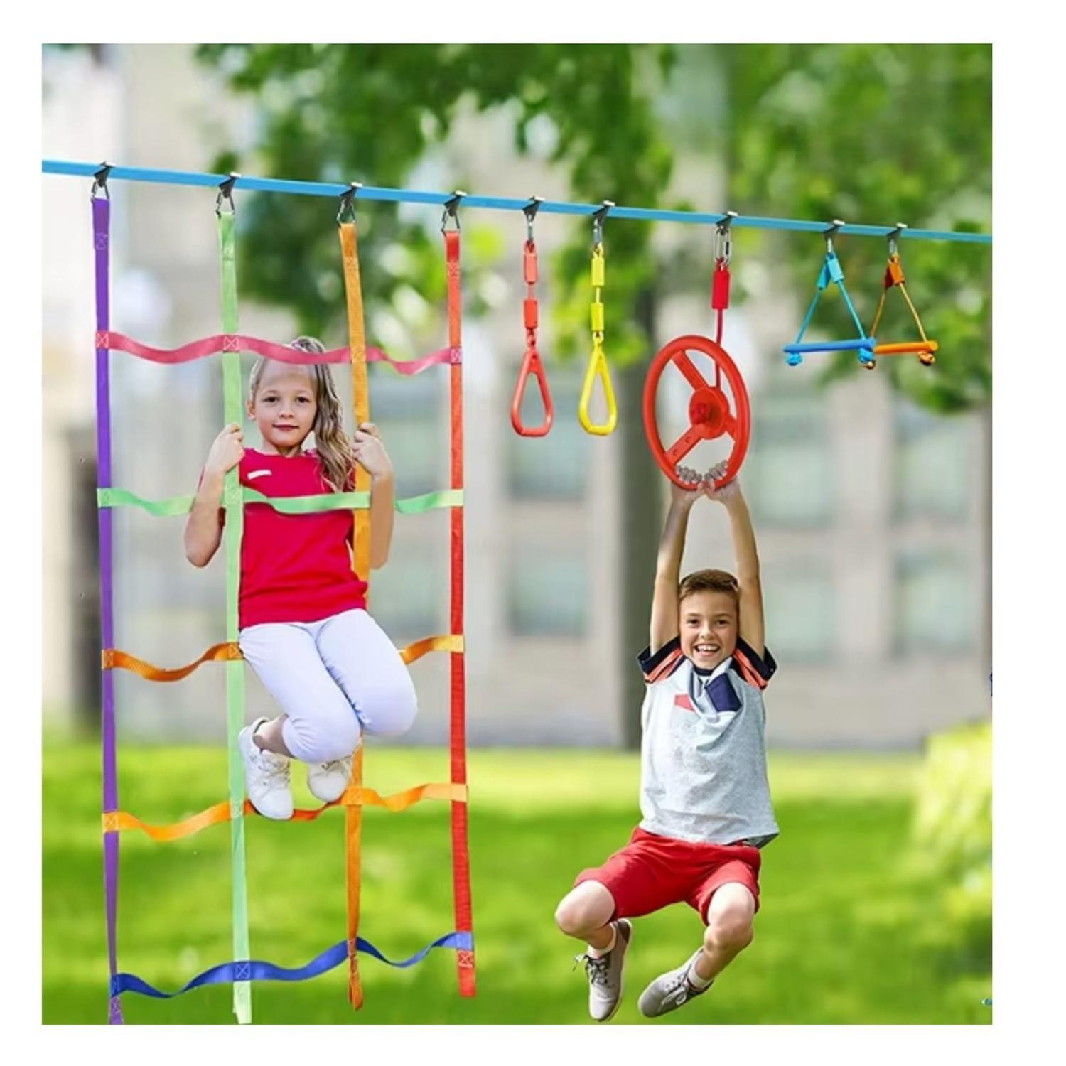 Juego Obstáculos Niños Carrera 7 Kit Ninja Warrior Slackline-5