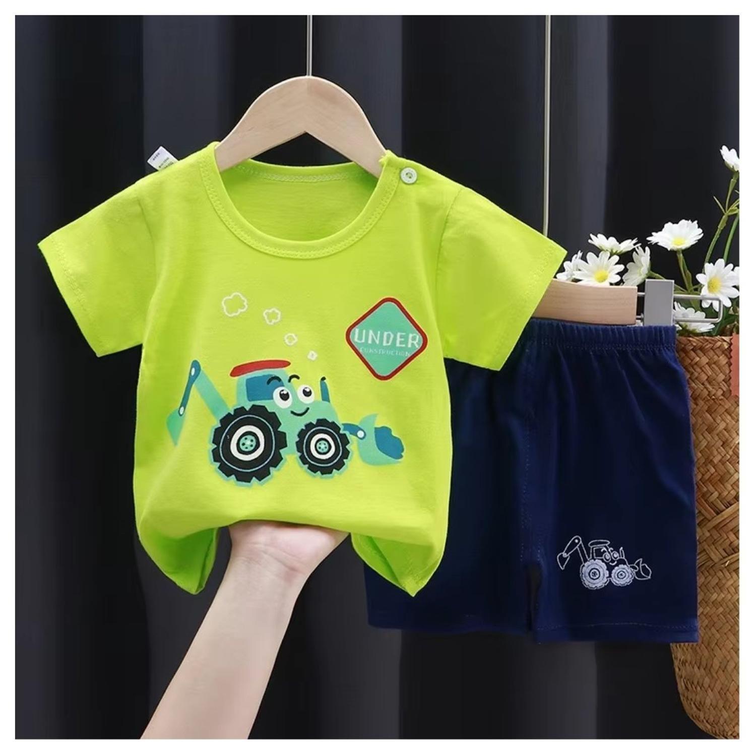 Pijama Niño Algodon Manga Corta Short Under Retro Verde-1