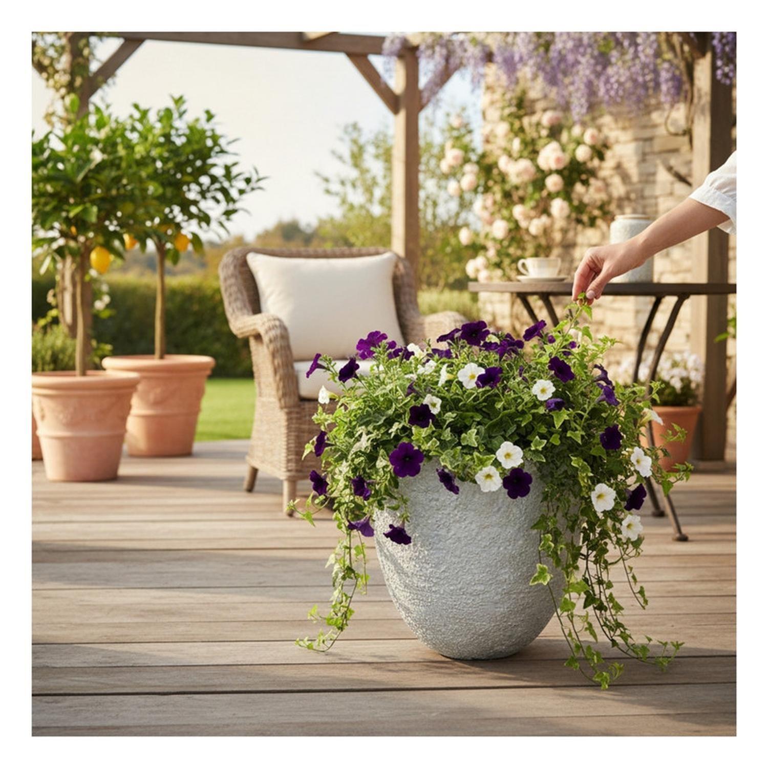 Macetero Decorativo Símil Piedra Gris Jardín Terraza-3