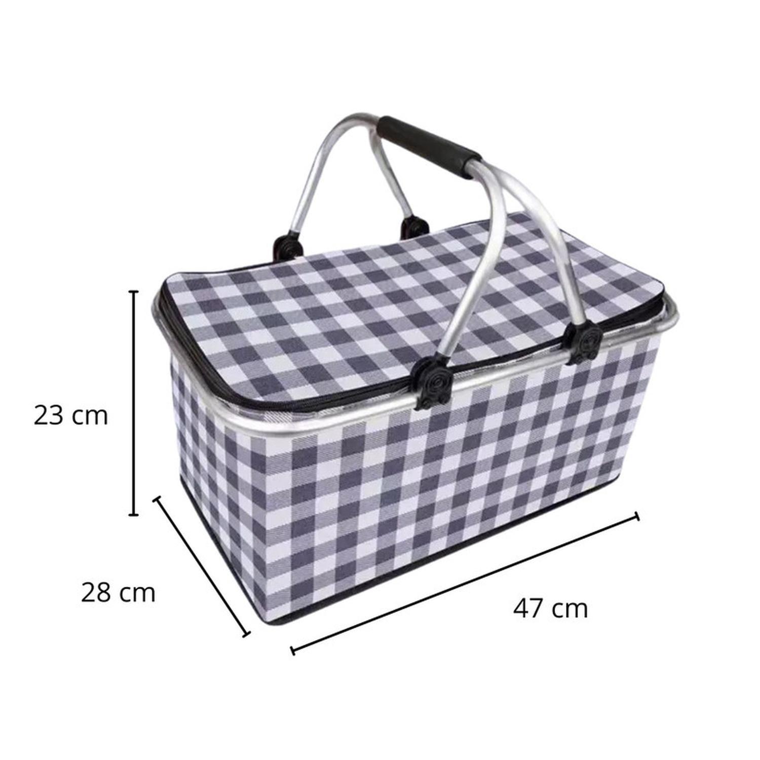 Bolso Termico Plegable Cuadros Negros Cooler Canasta Picnic-3