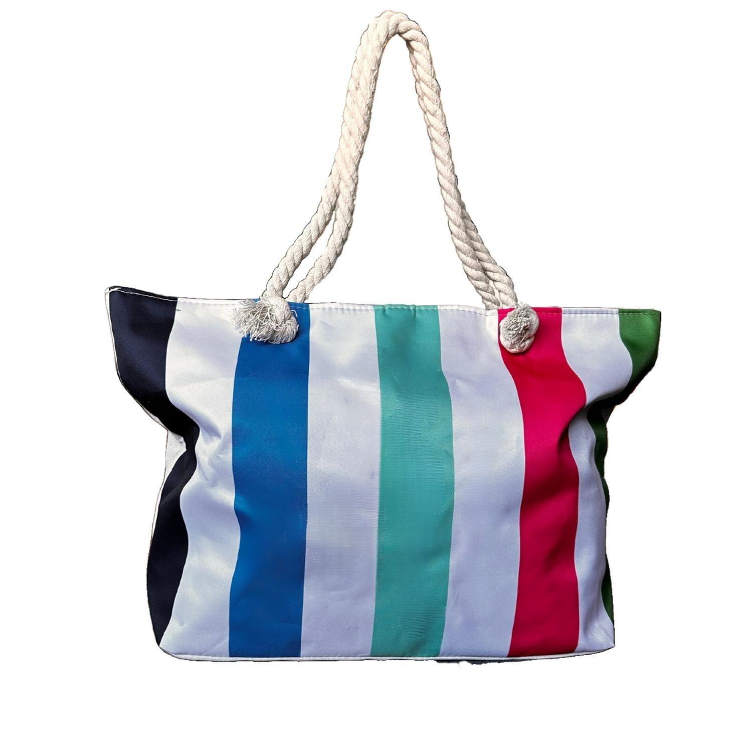 Bolso Playa Algodón Lineas Con Cierre Y Bolsillo-4