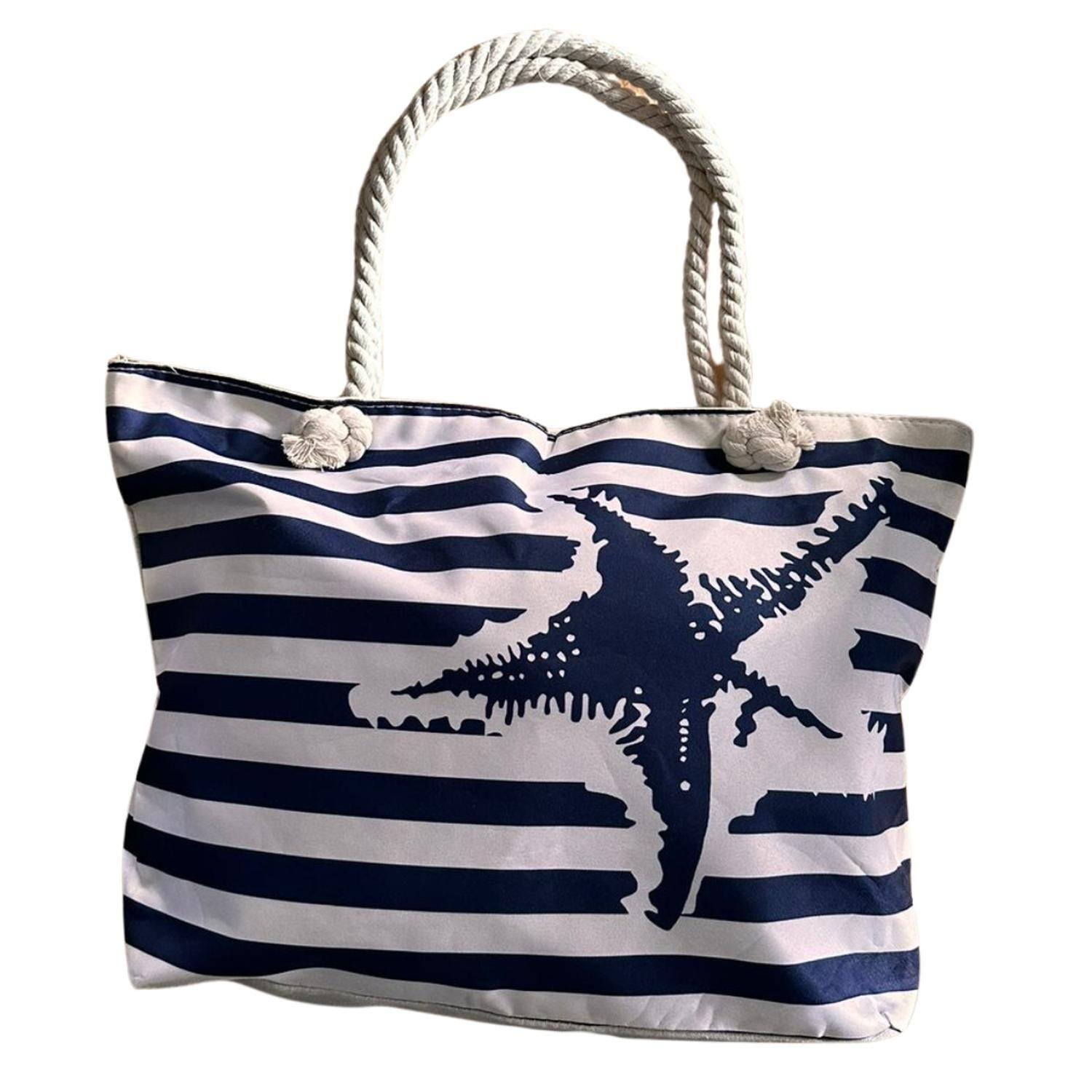 Bolso Playa Lona Algodon Con Cierre Estrella Azul-0