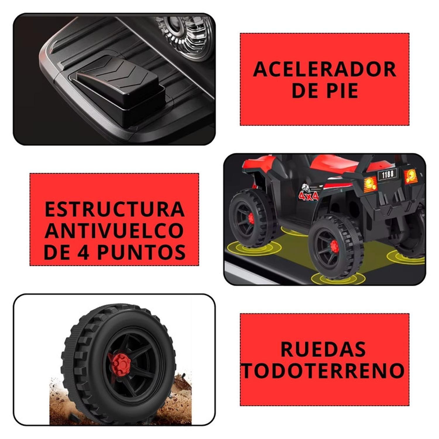 Cuatrimoto Auto Electrico Niño A Bateria Luz Y Sonido Roja-3