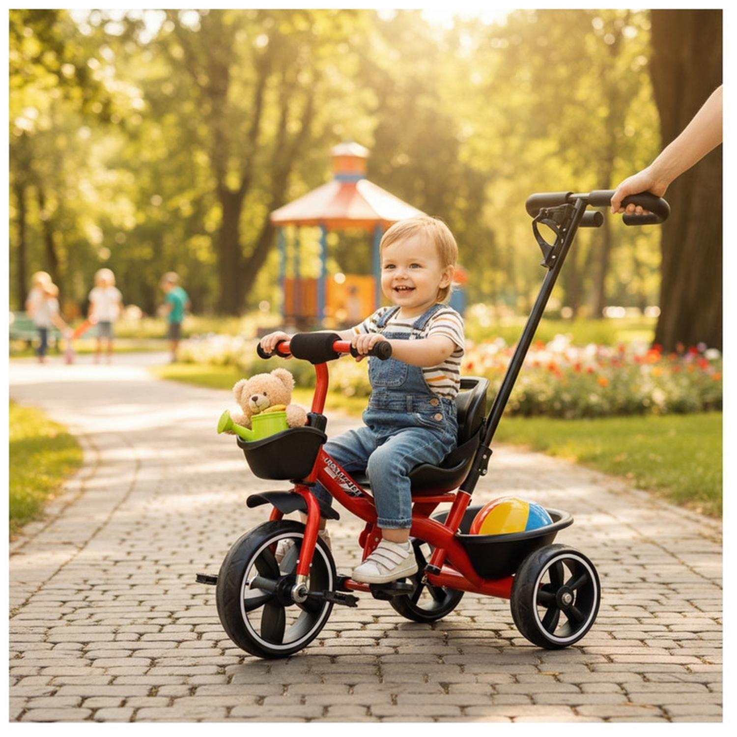 Triciclo Infantil Mango De Empuje Alto Asiento Grande Rojo-2