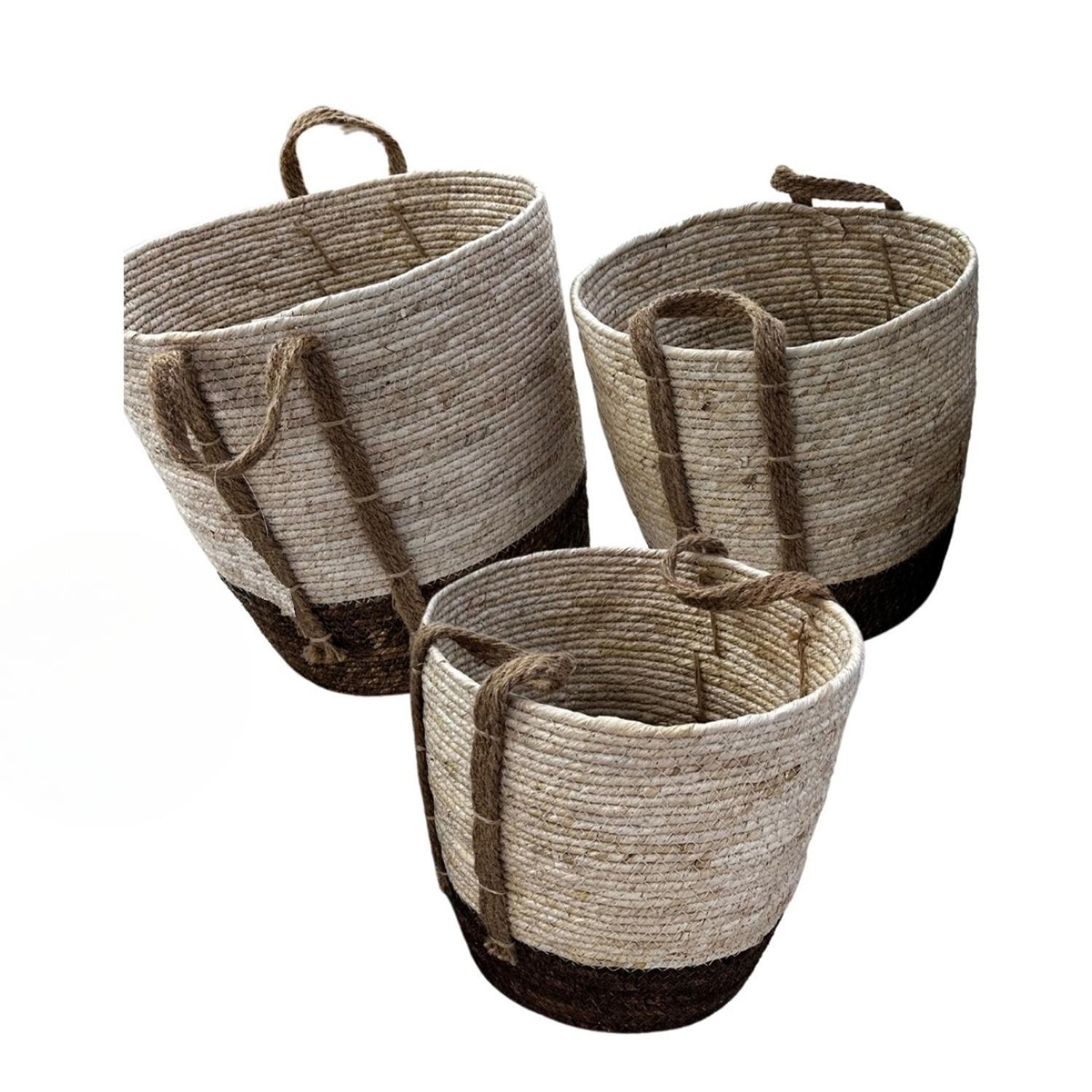 Pack 3 Canastos Maceteros Fibra Natural Tejido Mimbre Alto-0