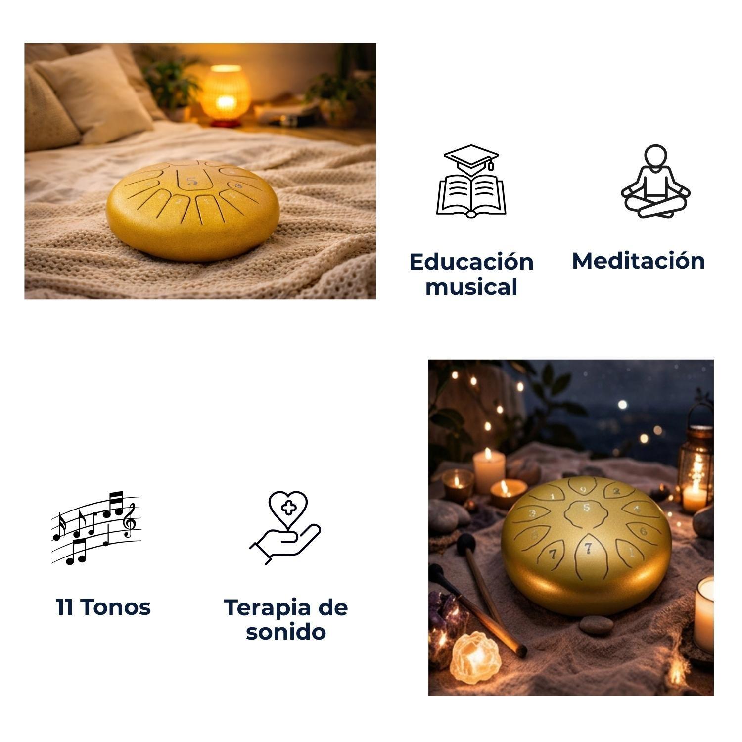 Tambor Lengua De Acero Meditación Y Yoga. 6” 11 Tonos Dorado-6
