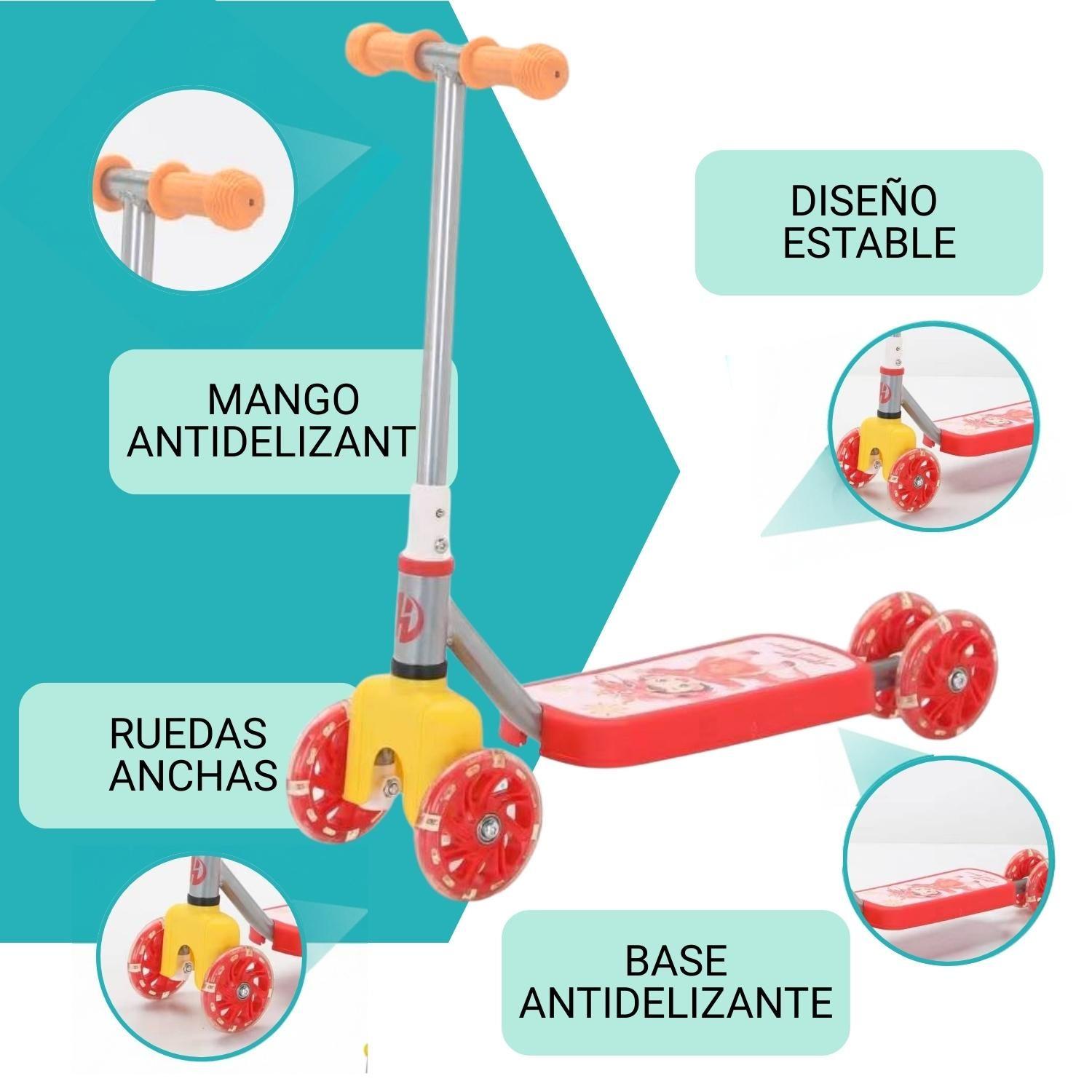 Scooter Infantil 4 Ruedas Ajustable Niño Estable Rojo-2