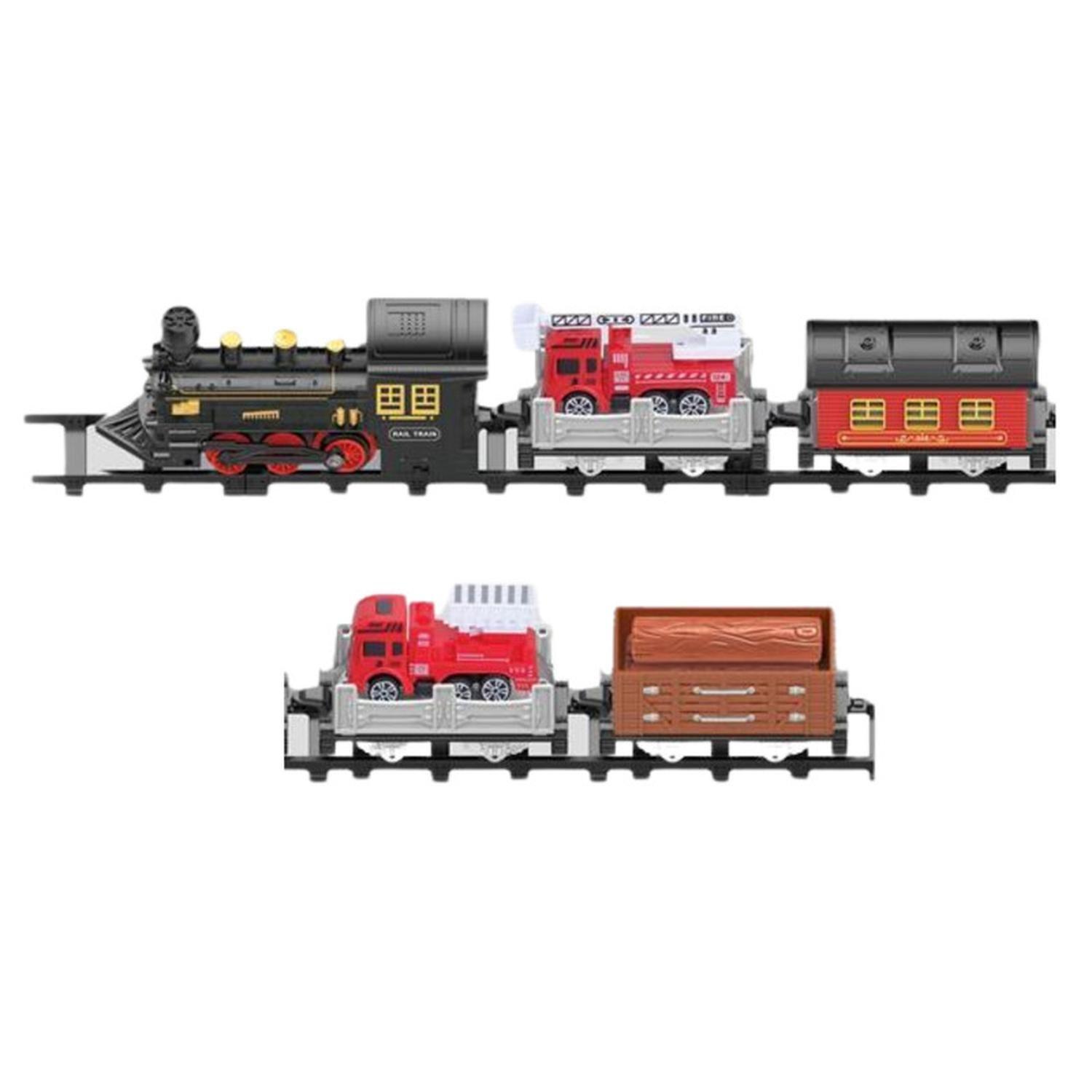 Tren De Juguete Pista 4 Vagones Bomberos Luz Sonido Humo-2