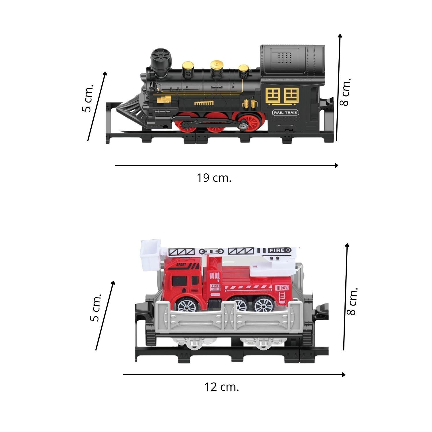 Tren De Juguete Pista 4 Vagones Bomberos Luz Sonido Humo-4