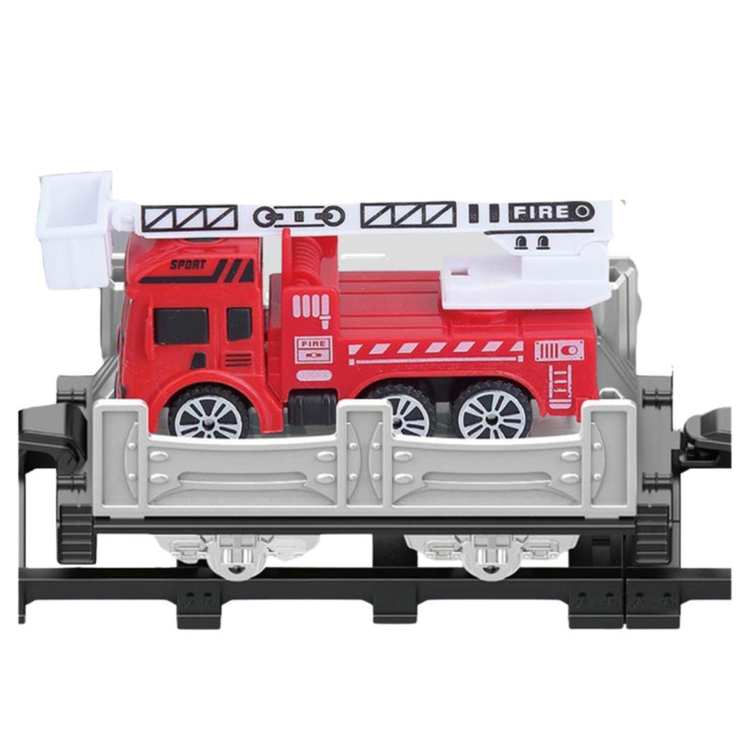 Tren De Juguete Pista 4 Vagones Bomberos Luz Sonido Humo-9