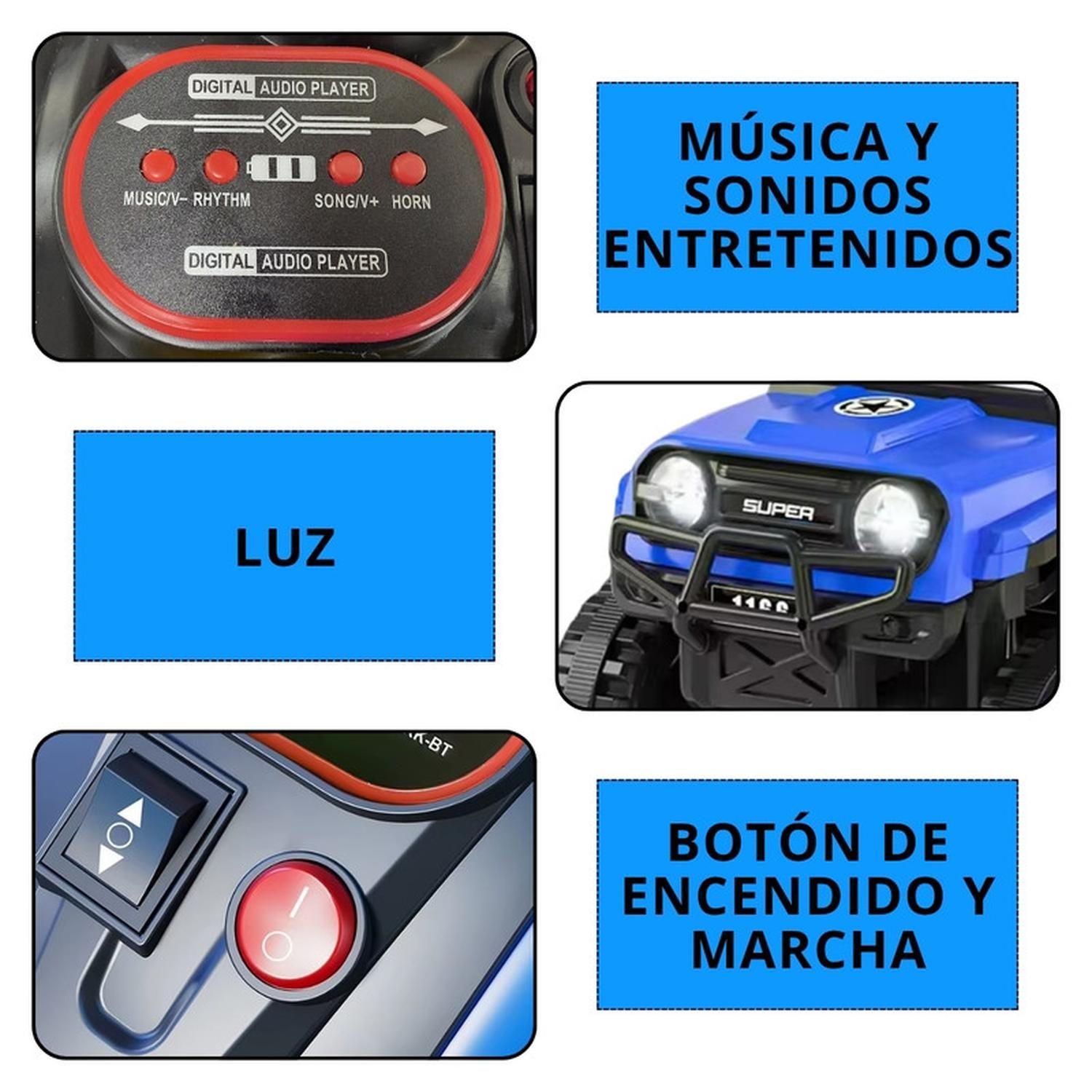 Moto Electrica Bateria Jeep Niño Luces Y Sonido 1166 Azul-3
