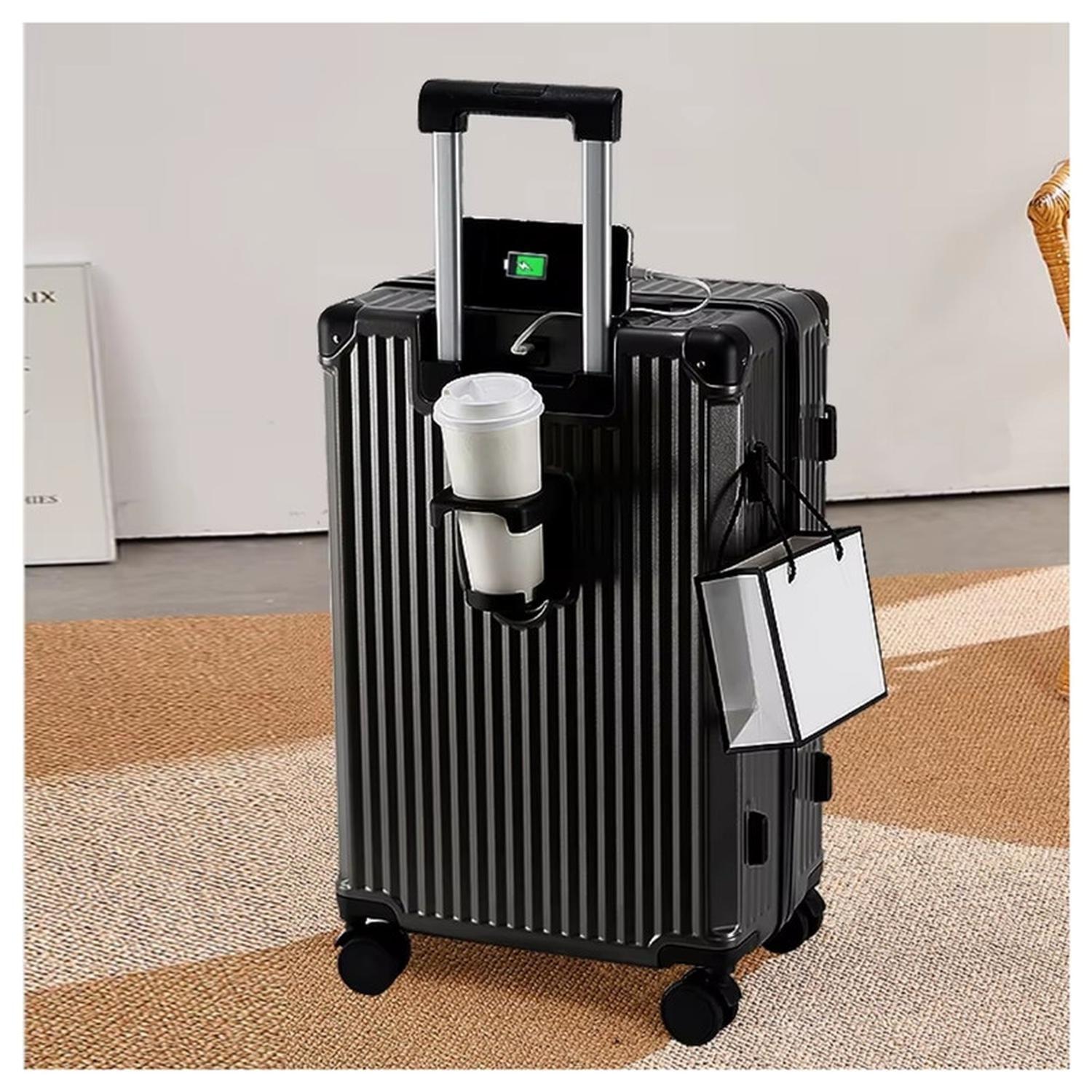 Maleta Tapa Dura Moderna 57x35x23 cm Porta Vaso USB Negra-5