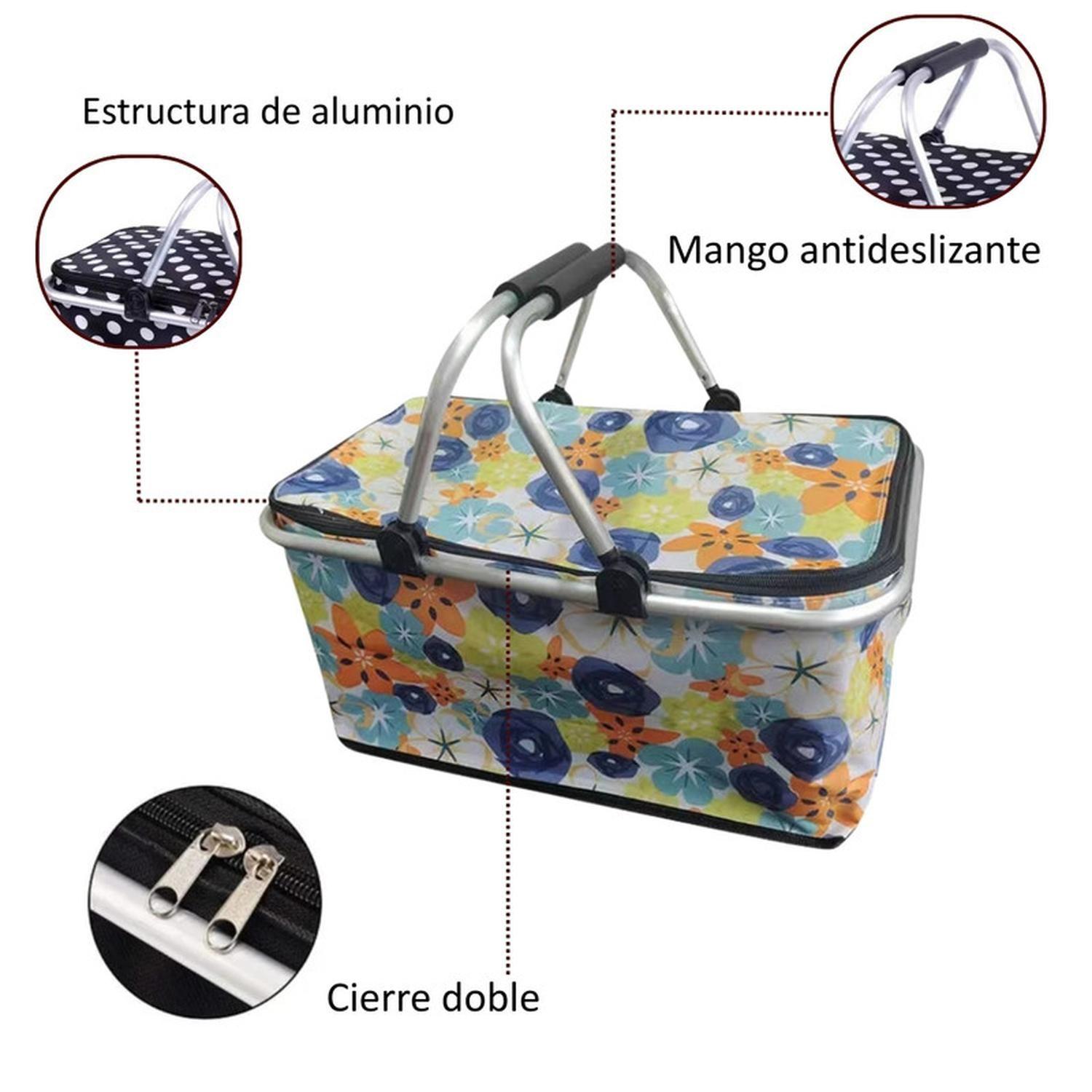 Bolso Termico Plegable Flores Colores Cooler Canasta Picnic-2
