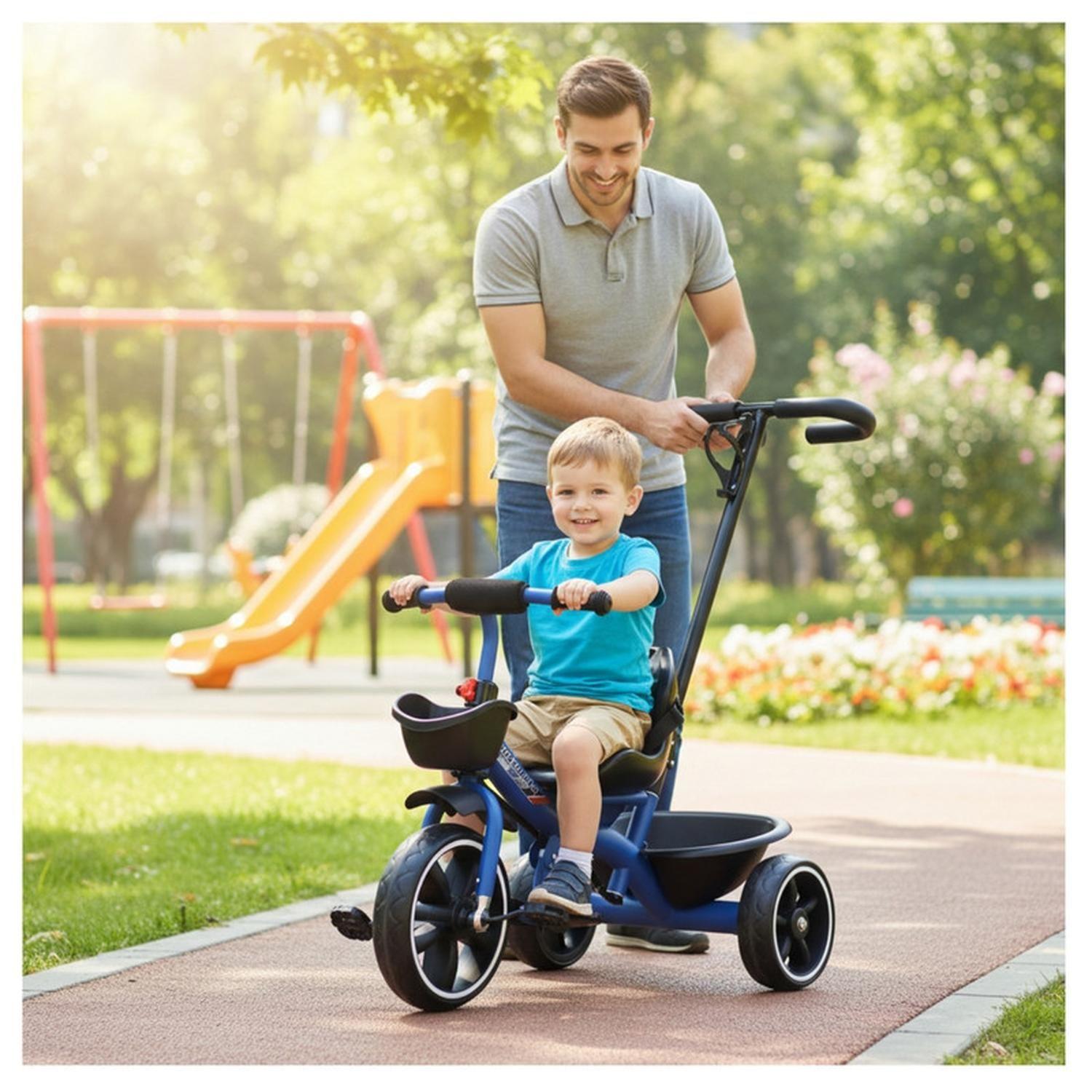 Triciclo Infantil Mango De Empuje Alto Asiento Grande Azul-2