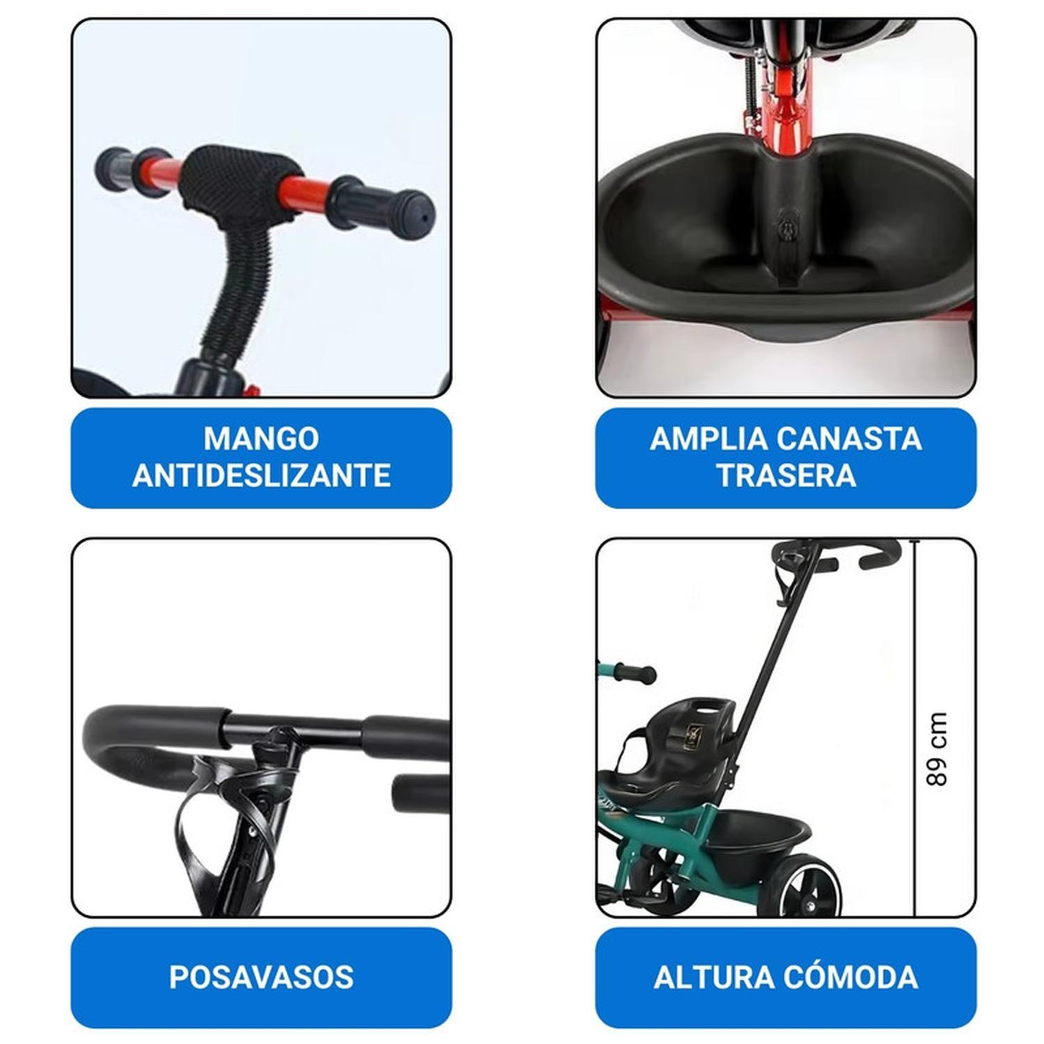 Triciclo Infantil Mango De Empuje Alto Asiento Grande Azul-3