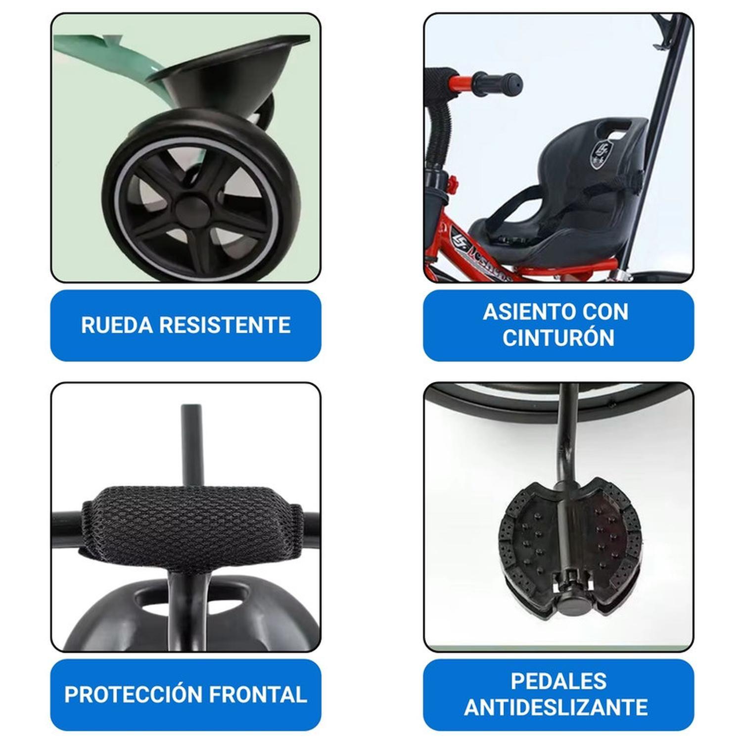 Triciclo Infantil Mango De Empuje Alto Asiento Grande Azul-4