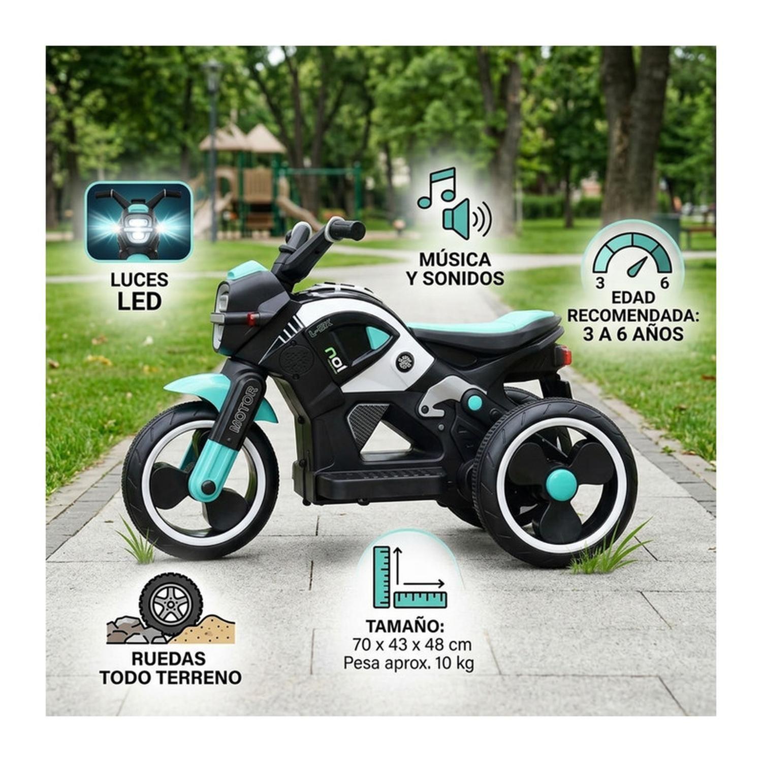 Auto Eléctrico Infantil Moto Beast Batería Turquesa-3