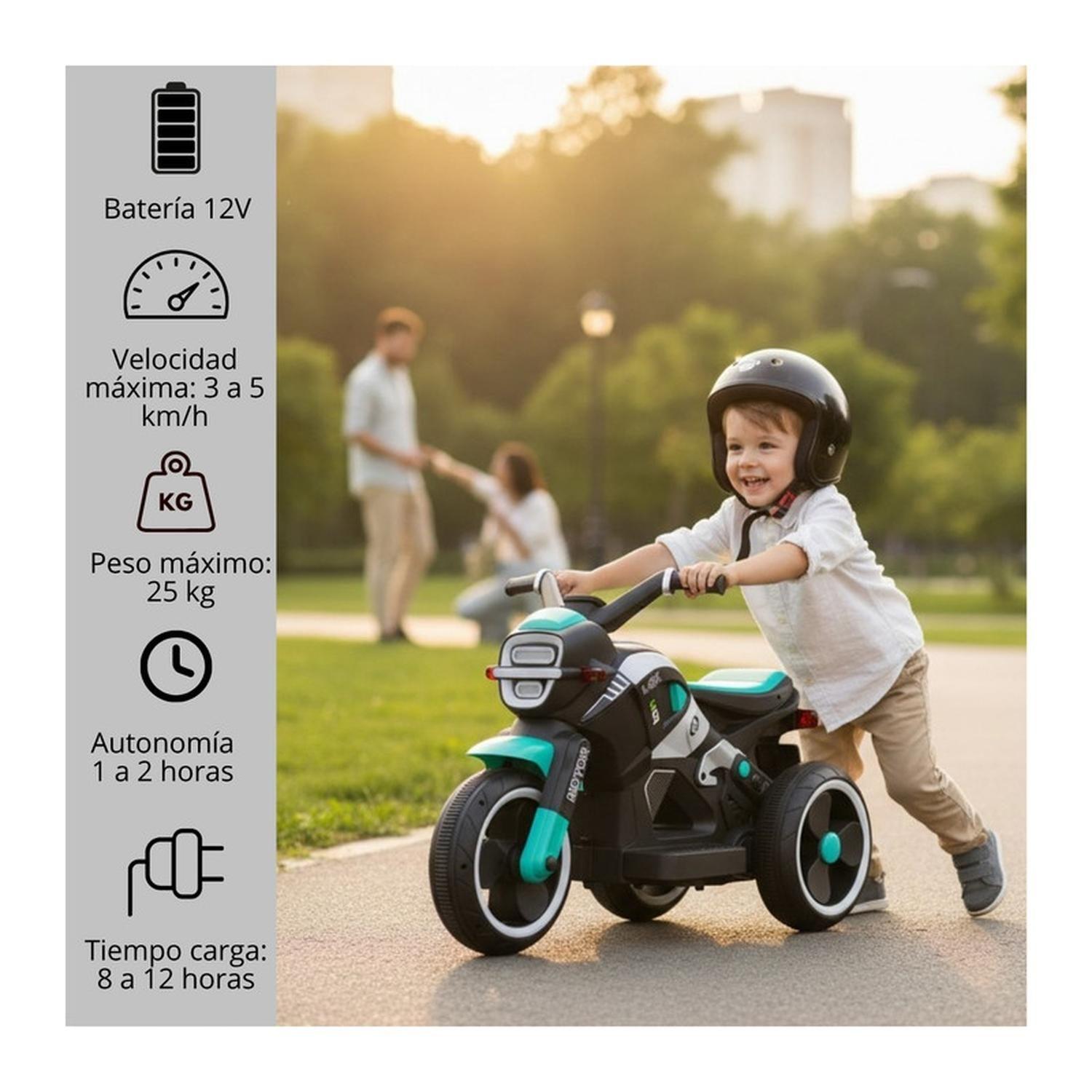 Auto Eléctrico Infantil Moto Beast Batería Turquesa-4