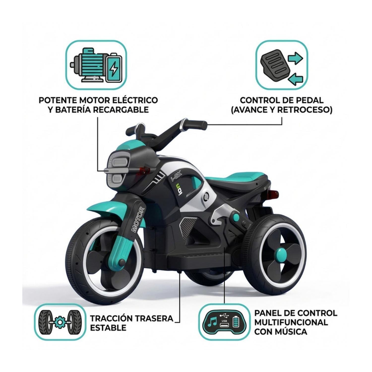 Auto Eléctrico Infantil Moto Beast Batería Turquesa-6