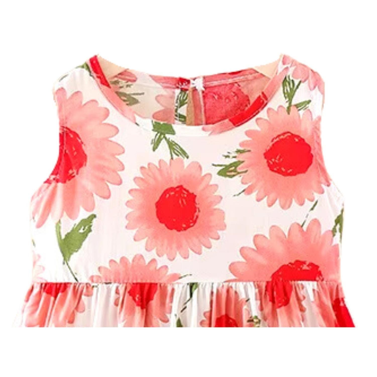 Vestido Niña Sin Mangas Algodon Verano Estampado Flor Roja-2