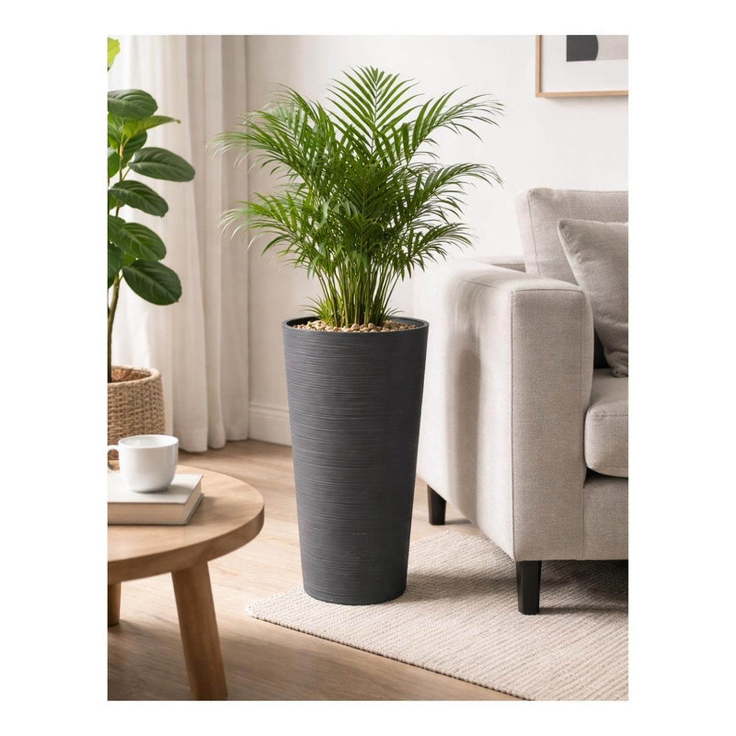 Macetero Redondo Alto Decorativo Jardín Diseño Moderno Gris-2