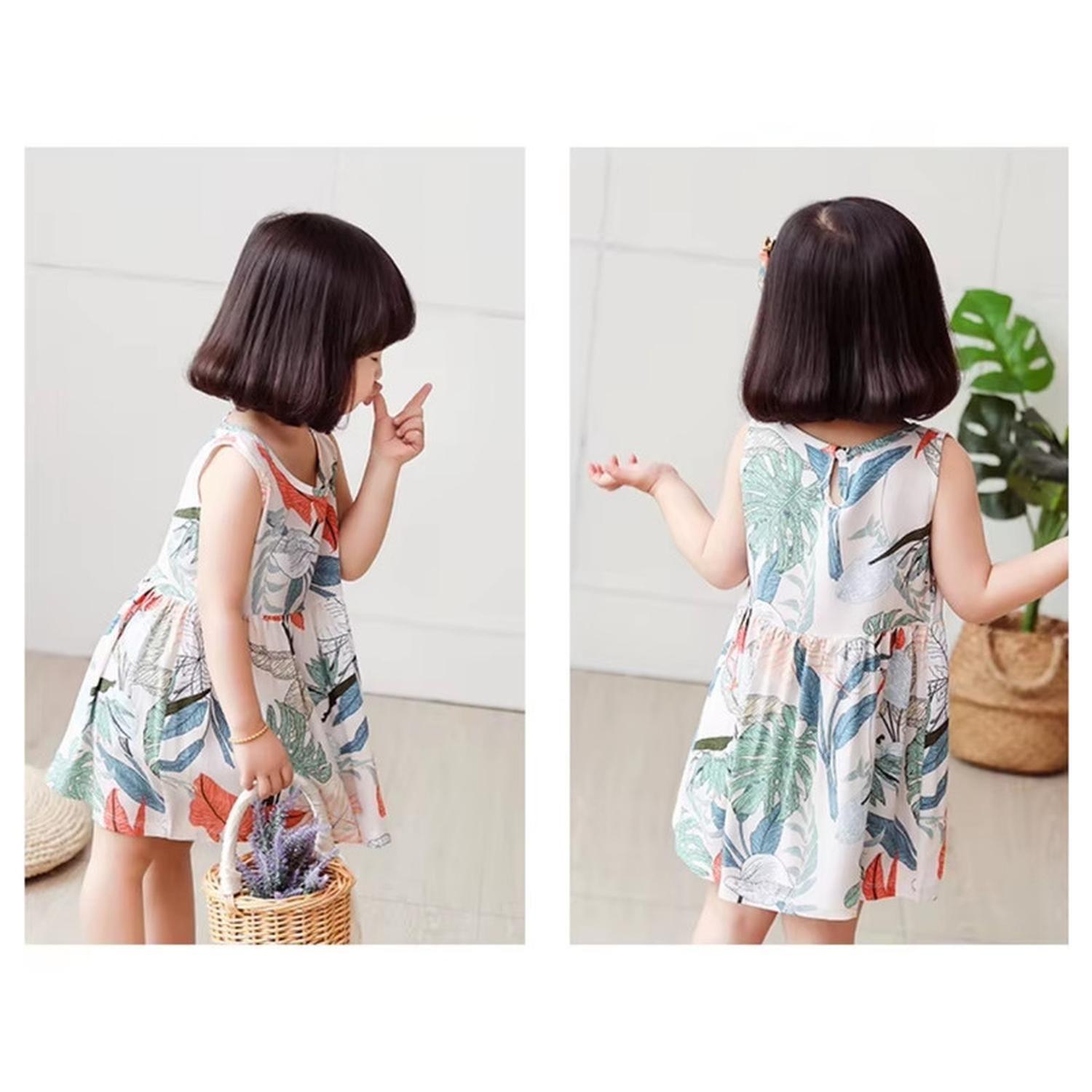 Vestido Niña Sin Mangas Algodon Verano Estampado Hojitas-2