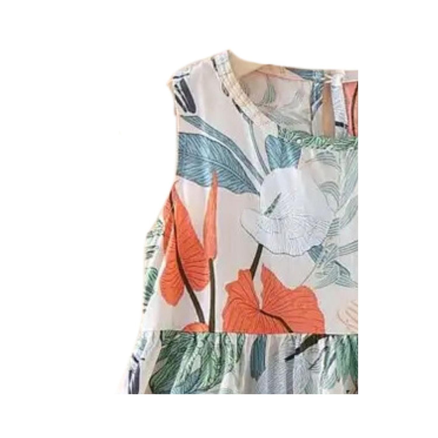 Vestido Niña Sin Mangas Algodon Verano Estampado Hojitas-3