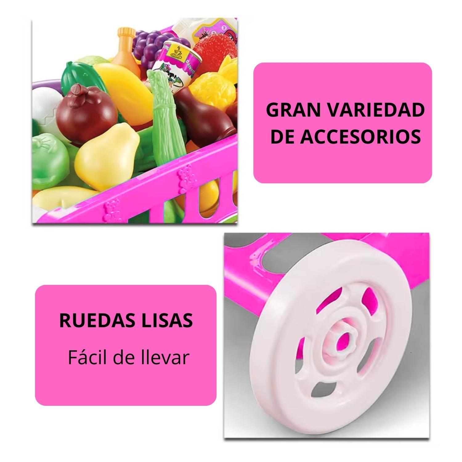 Carro Supermercado Juguete Carrito Compra Rosado Accesorios-5