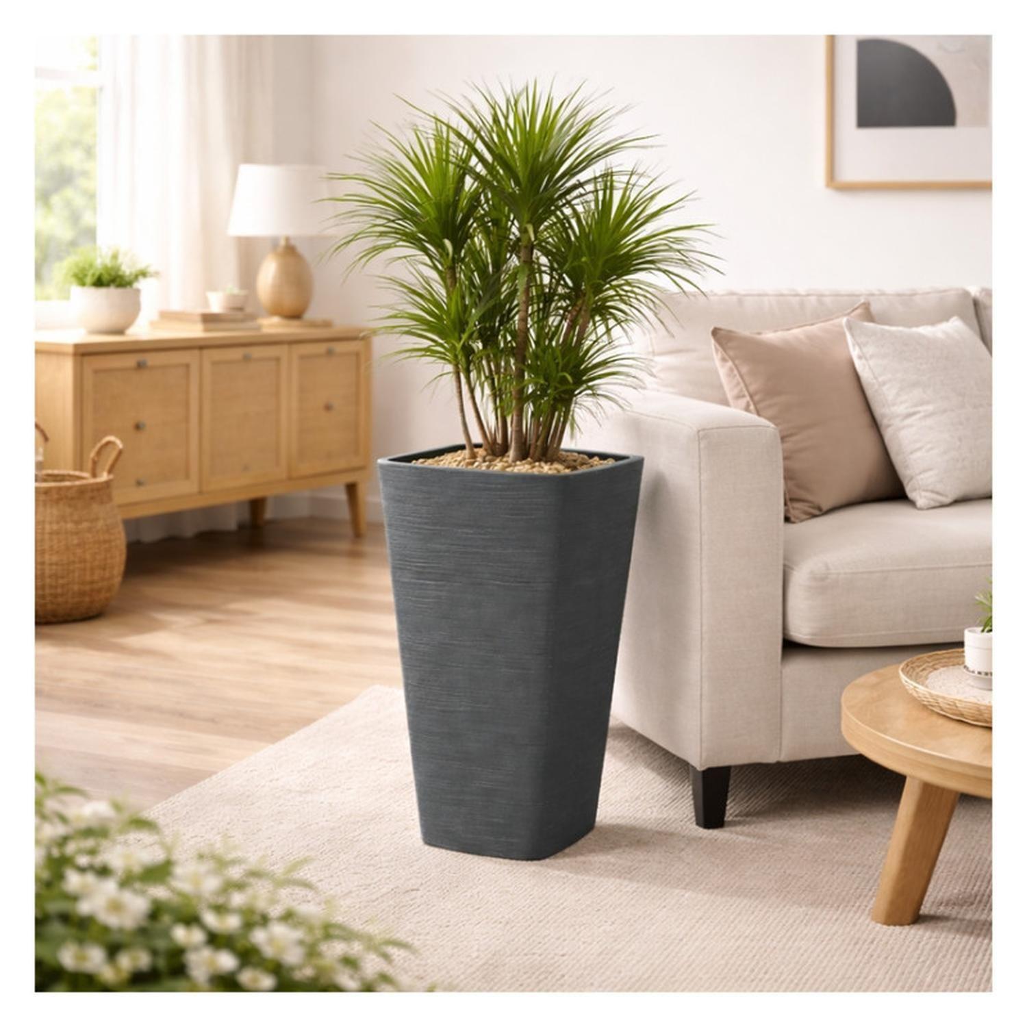 Macetero Rectangular Alto Texturado Gris Jardín Terraza-3