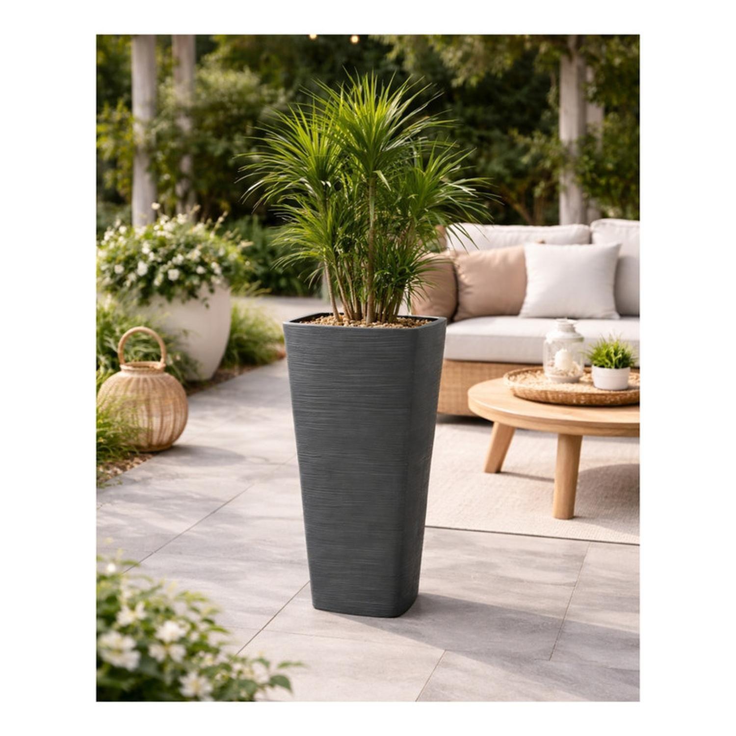 Macetero Rectangular Alto Texturado Gris Jardín Terraza-4