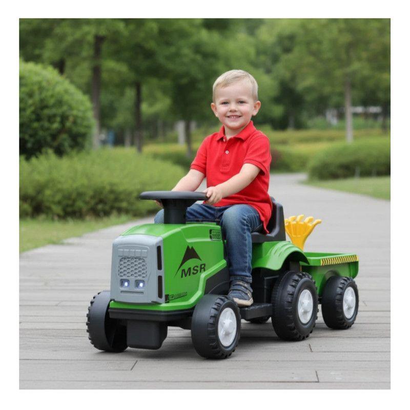 Auto Batería Tractor Granjero Eléctrico Con Carro Verde-3