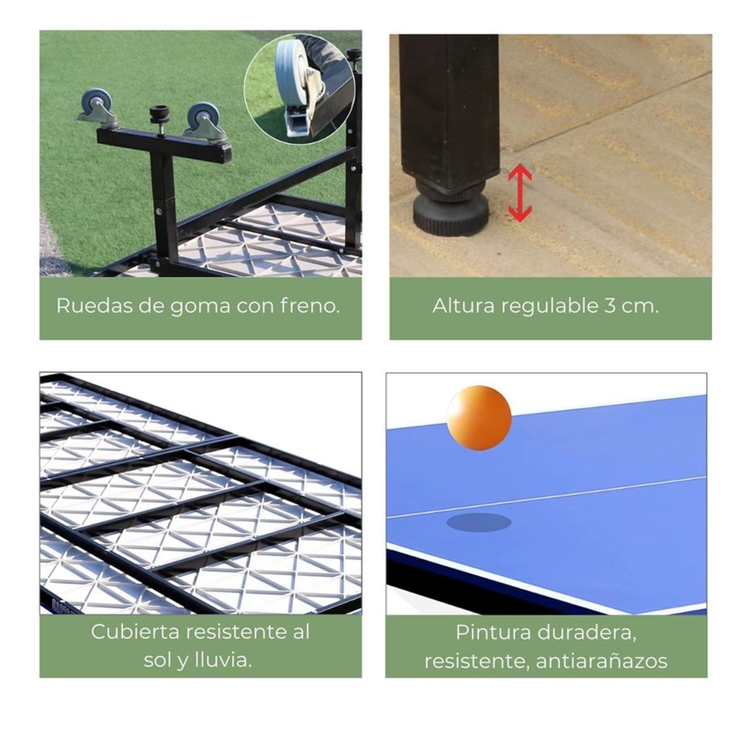 Mesa Ping Pong Exterior Plegable Ruedas Estructura De Acero-3