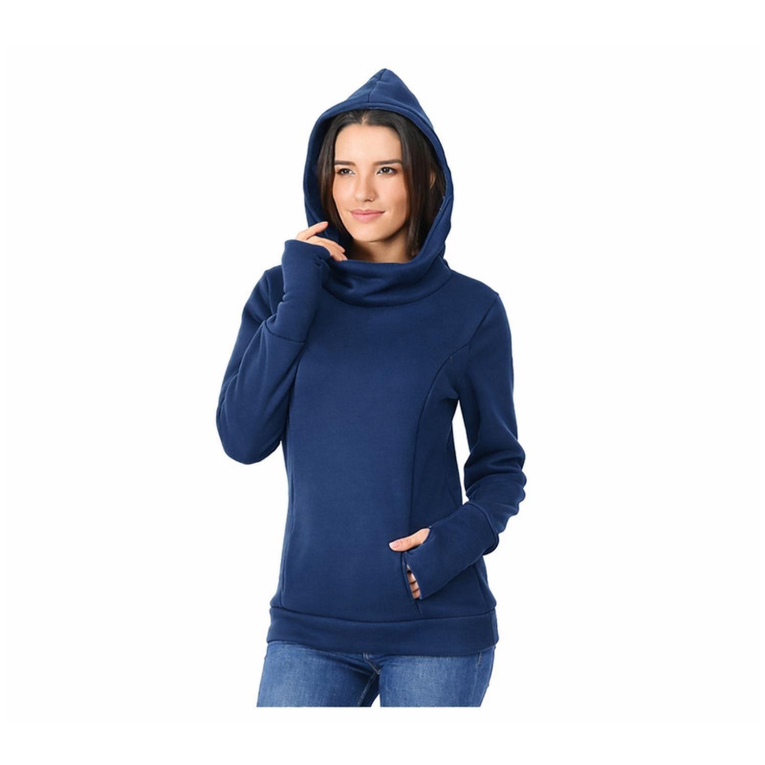 Polerón Lactancia Maternidad Bolsillo y Capucha Azul-2