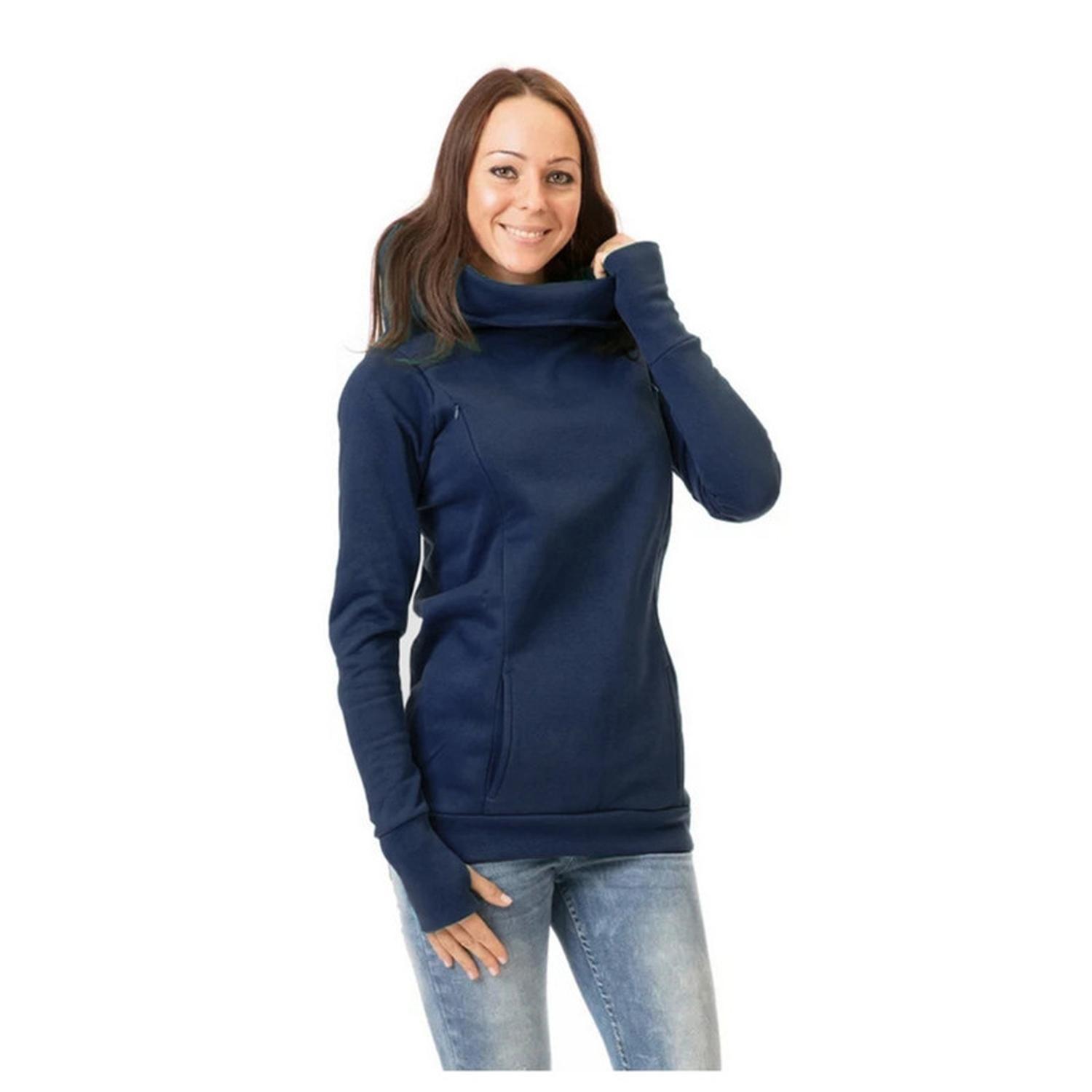 Polerón Lactancia Maternidad Bolsillo y Capucha Azul-4