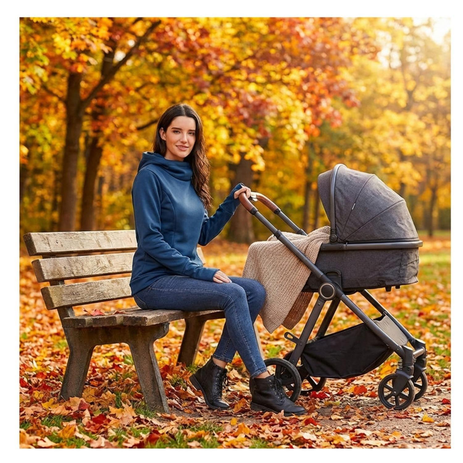 Polerón Lactancia Maternidad Bolsillo y Capucha Azul-6
