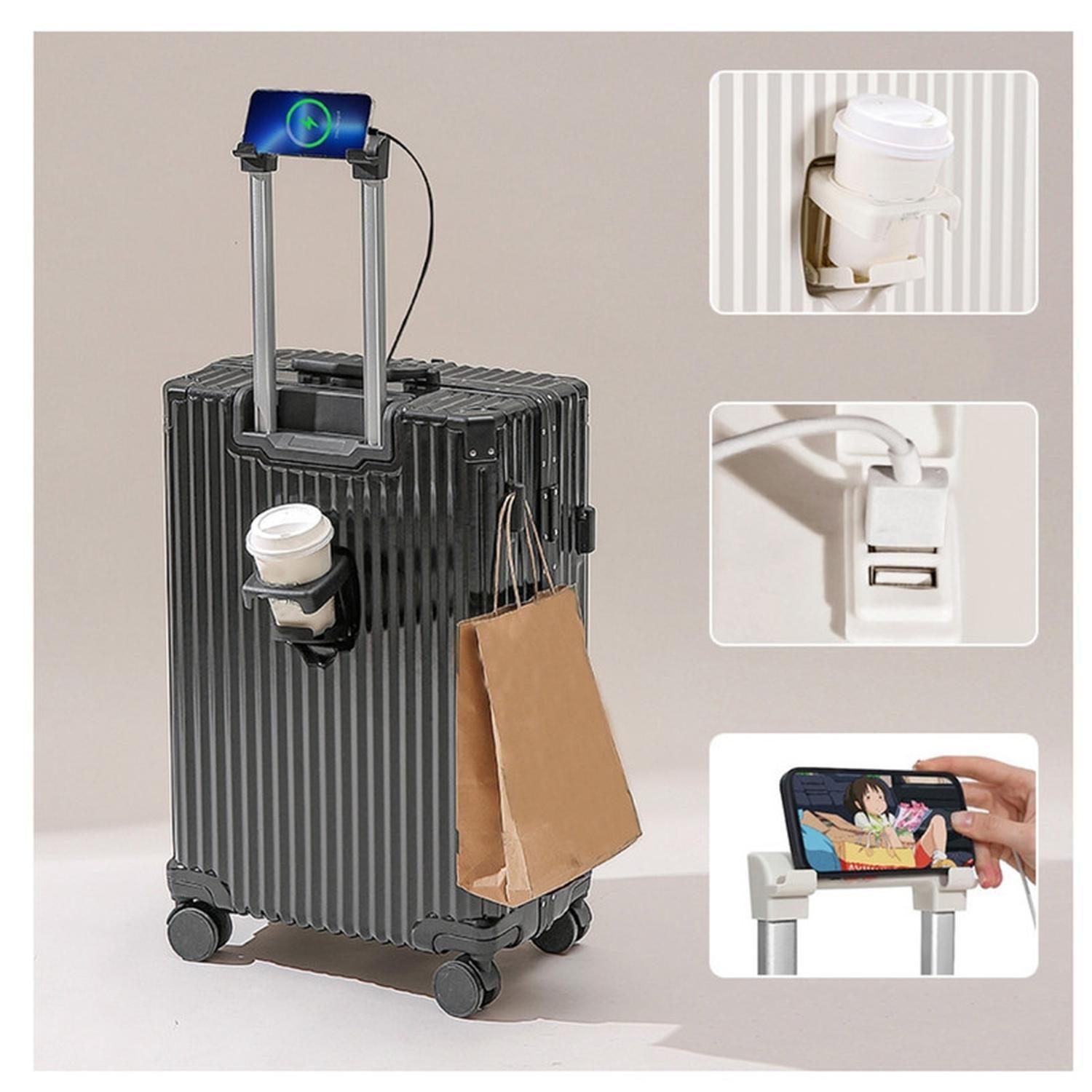 Maleta Tapa Dura Moderna 71x44x27 cm Porta Vaso USB Gris-4