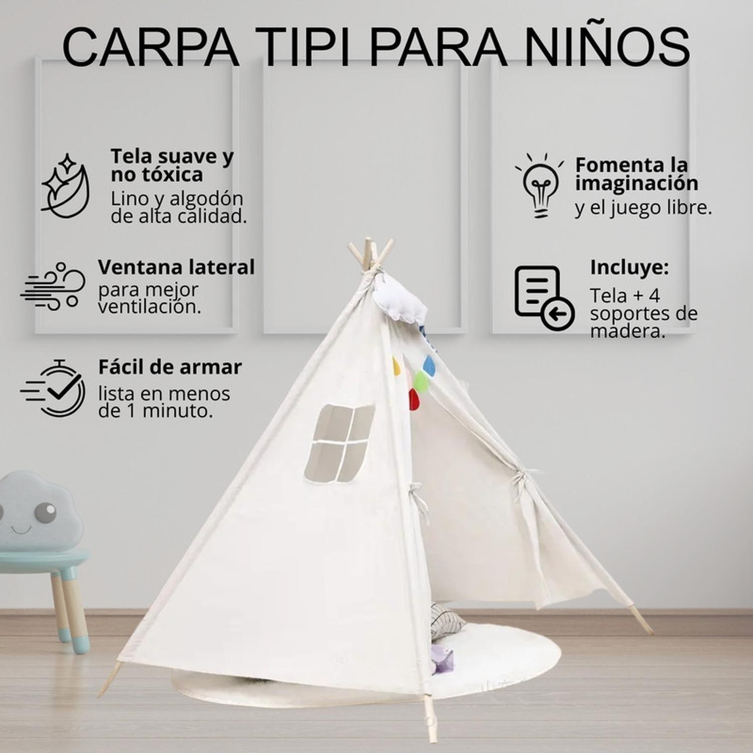 Carpa Tipi Niños Infantil 160 Cm Blanca Juguete Decoracion-3