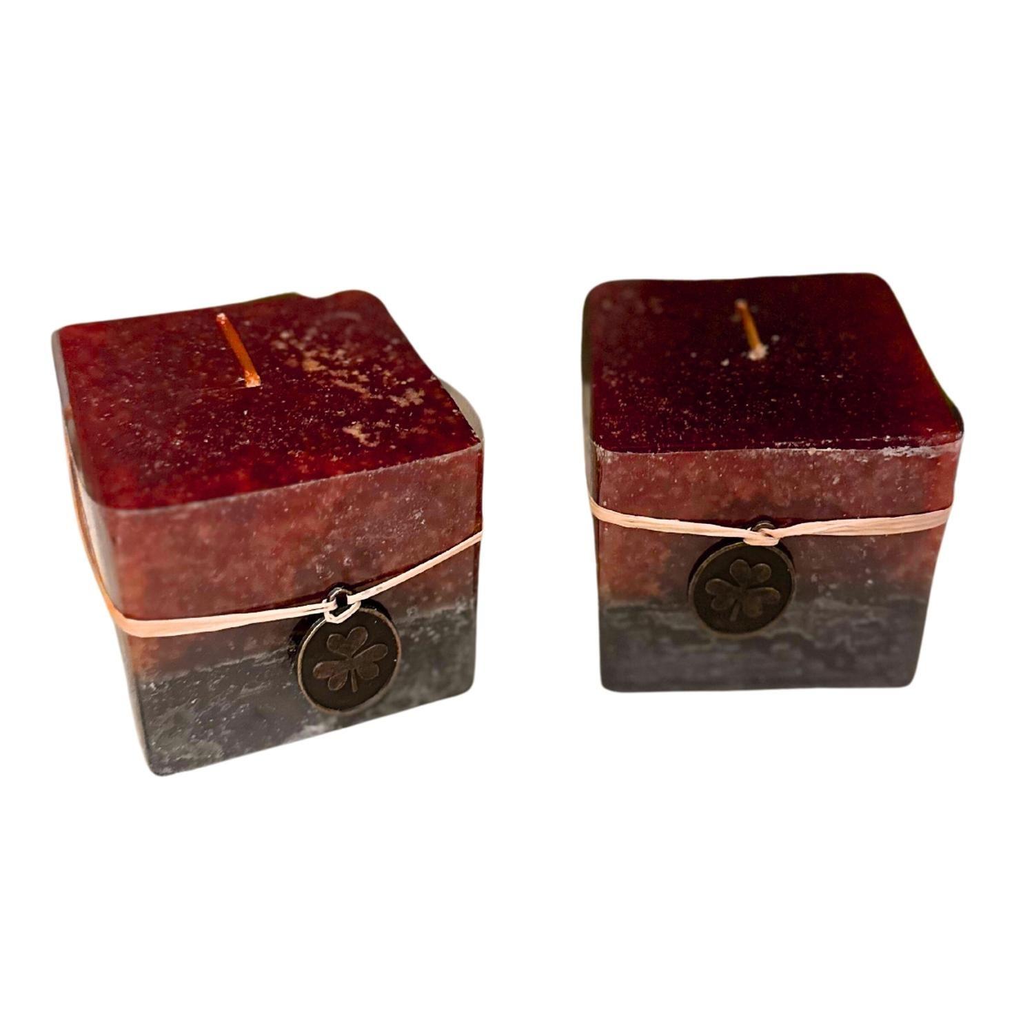 Vela Cubo Decorativa Aromatica Textura 2 Unidades Rojo Negro-1