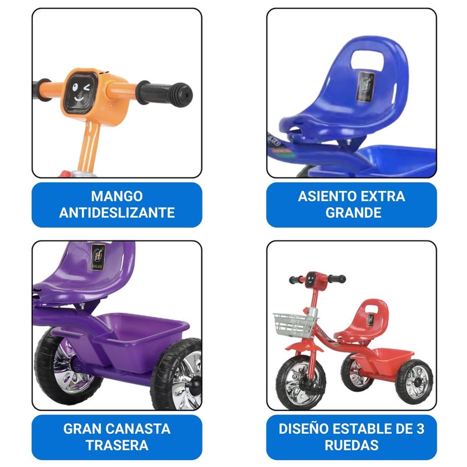 Triciclo Infantil Bici Musical Con Canasto y Respaldo Azul-3