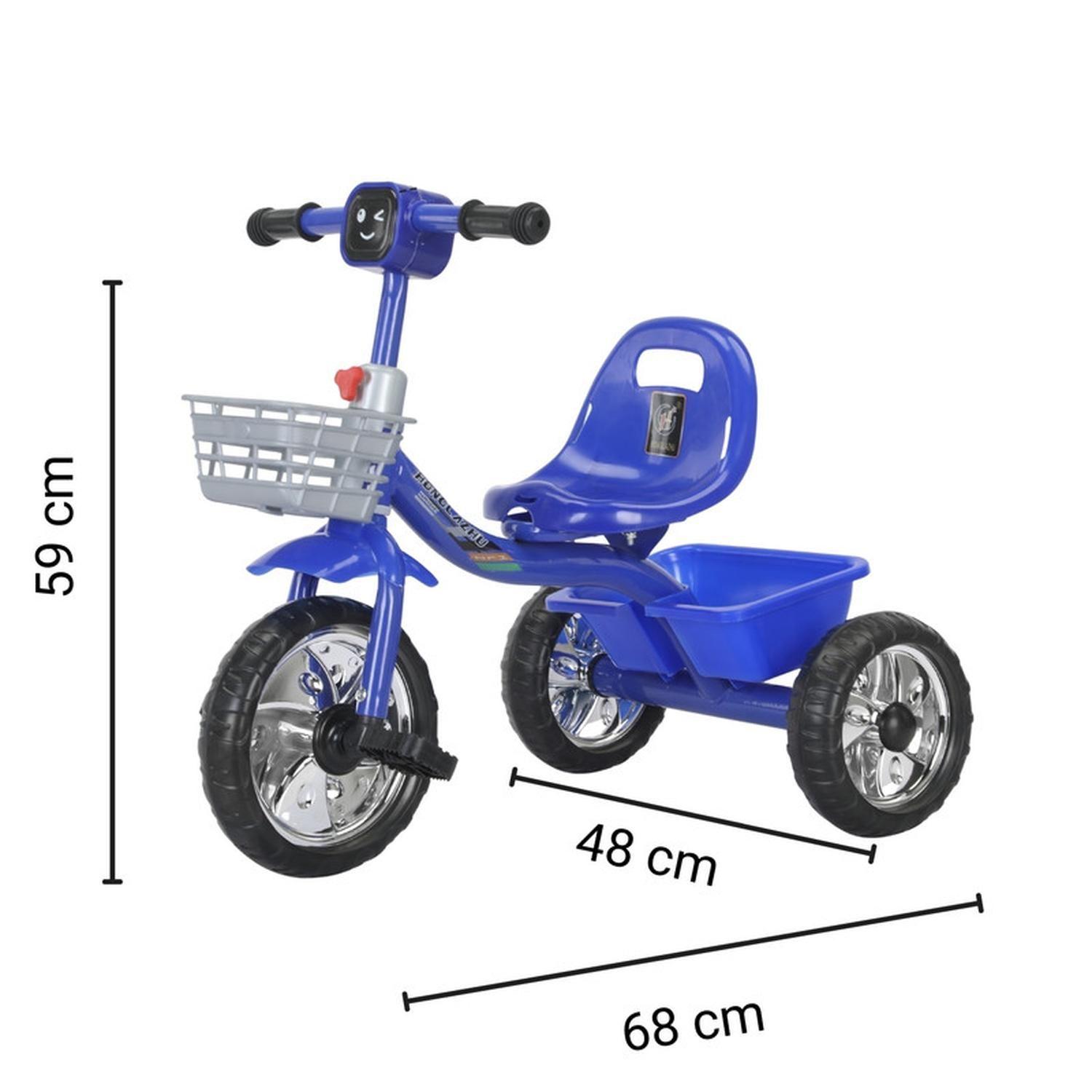 Triciclo Infantil Bici Musical Con Canasto y Respaldo Azul-5