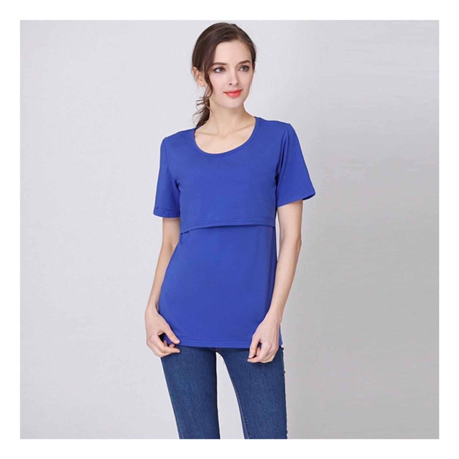 Polera Lactancia Maternidad Ana Manga Corta Azul-2
