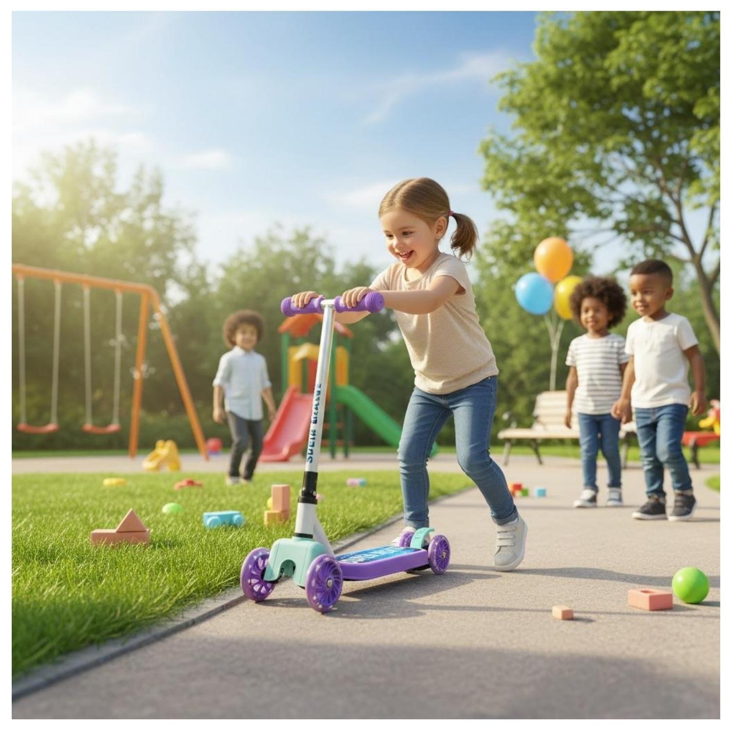 Scooter Infantil 4 Ruedas Ajustable Niño Estable Morado-1