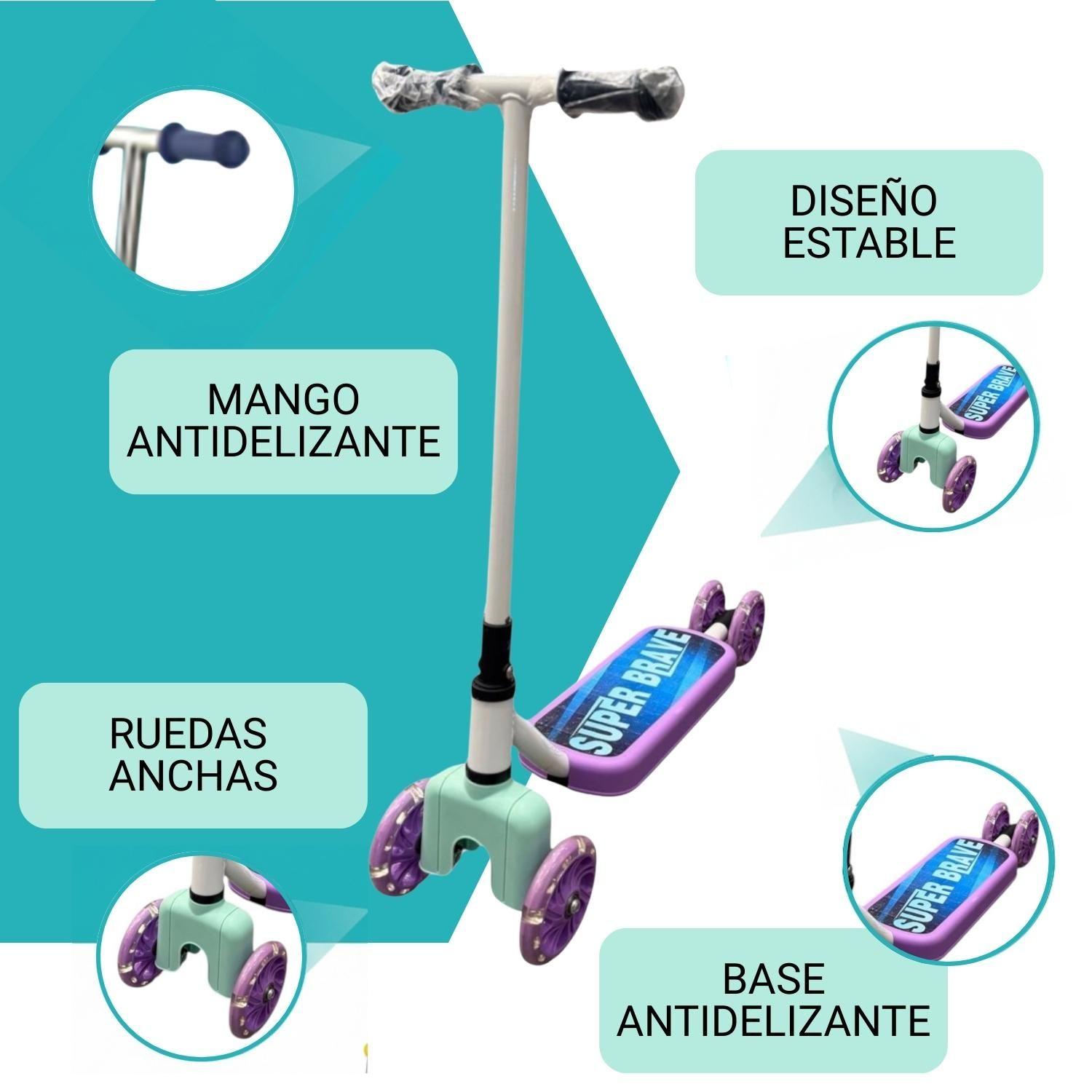 Scooter Infantil 4 Ruedas Ajustable Niño Estable Morado-2