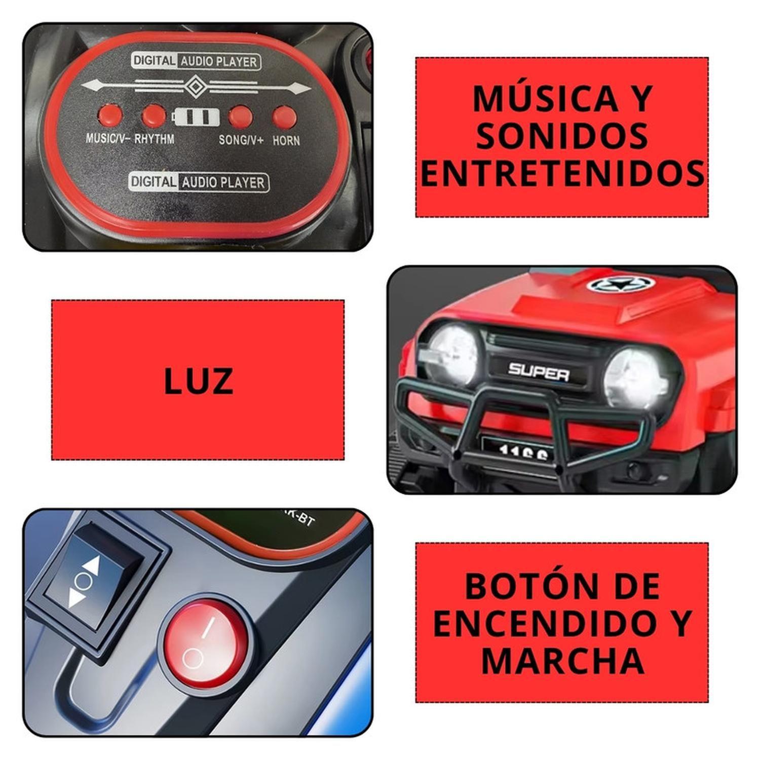 Moto Electrica Bateria Jeep Niño Luces Y Sonido 1166 Rojo-5