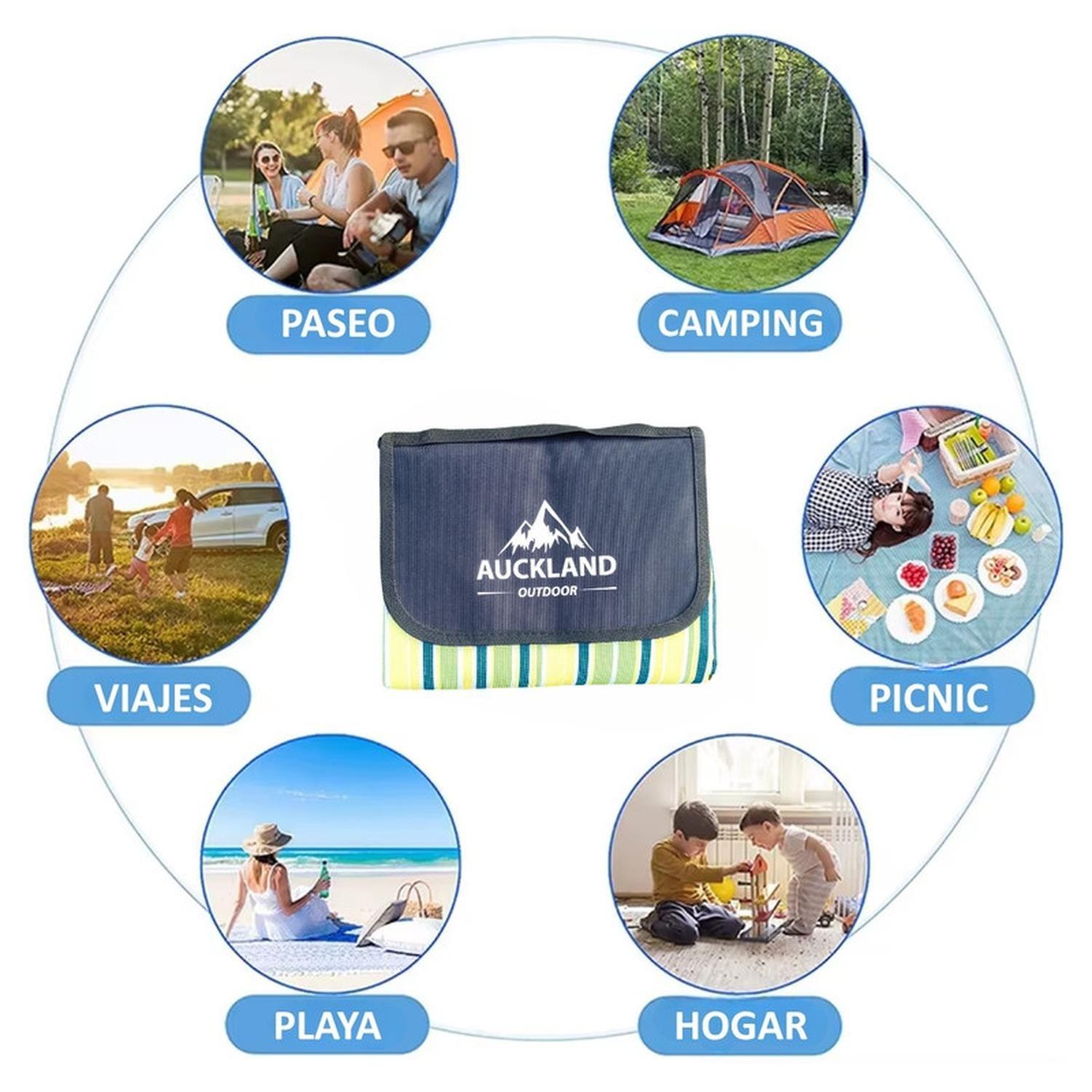 Manta Picnic Impermeable Rayas Verde 150X180Cm Camping Playa-3