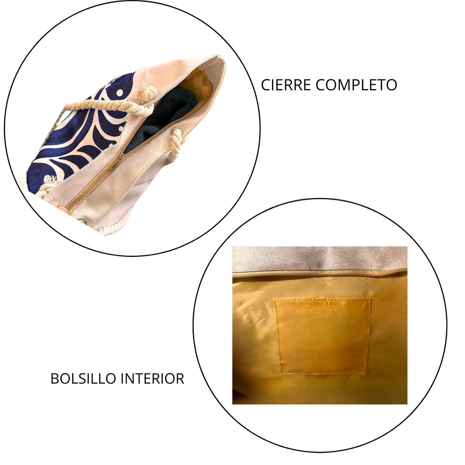 Bolso Playa Lona Algodón Negro Con Cierre Y Bolsillo-4