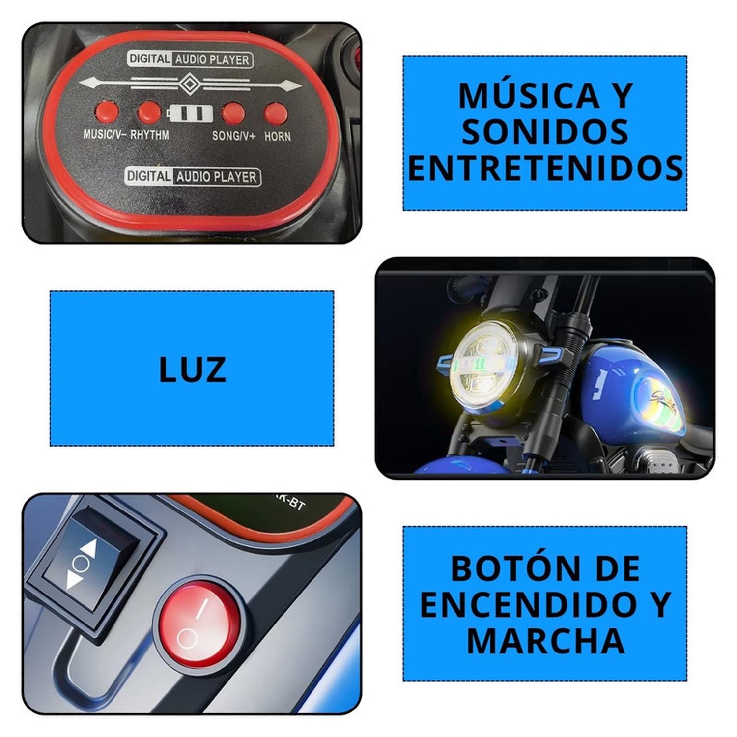 Auto Electrico Moto Juguete Infantil A bateria 518 Azul-3