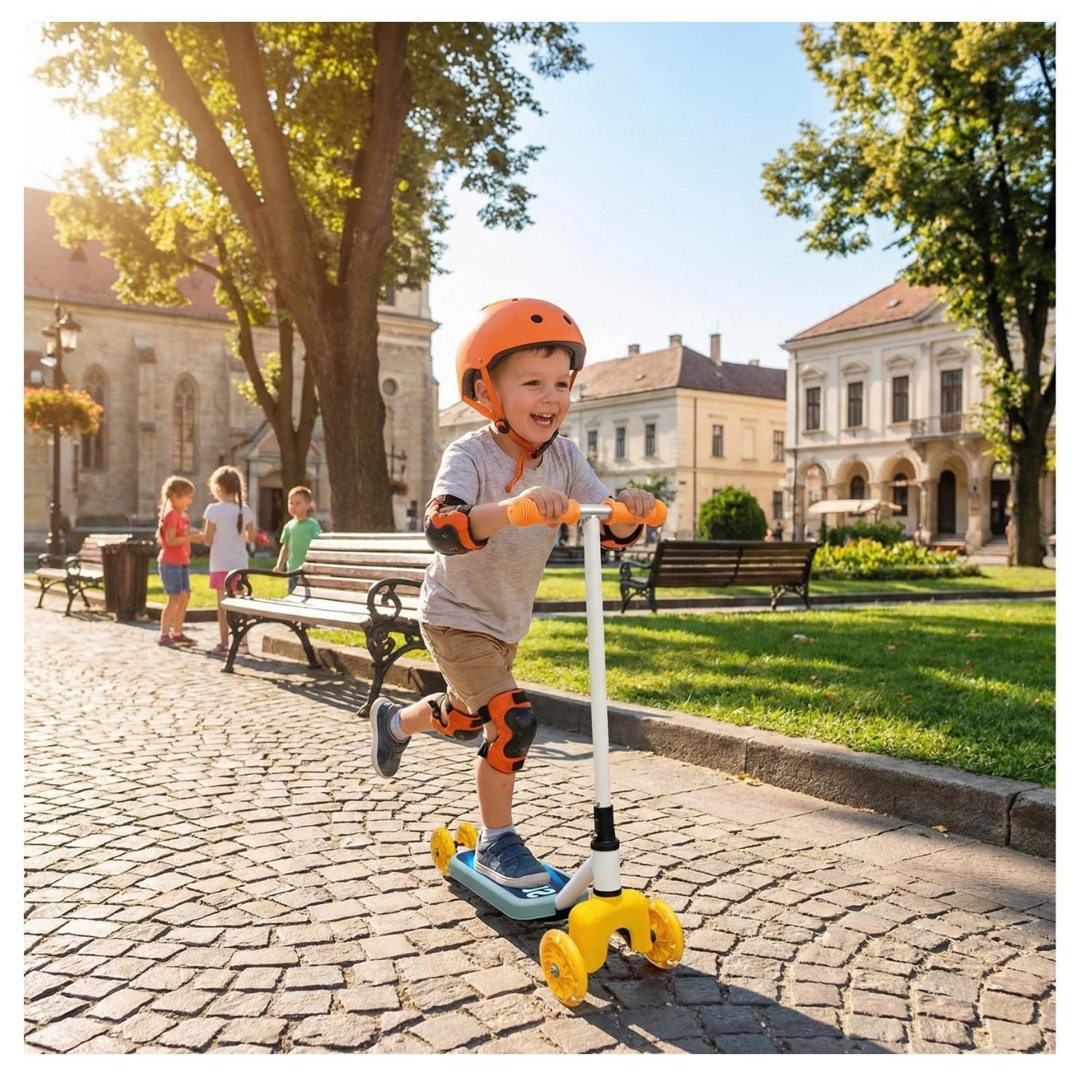 Scooter Infantil 4 Ruedas Ajustable Niño Estable Celeste-3