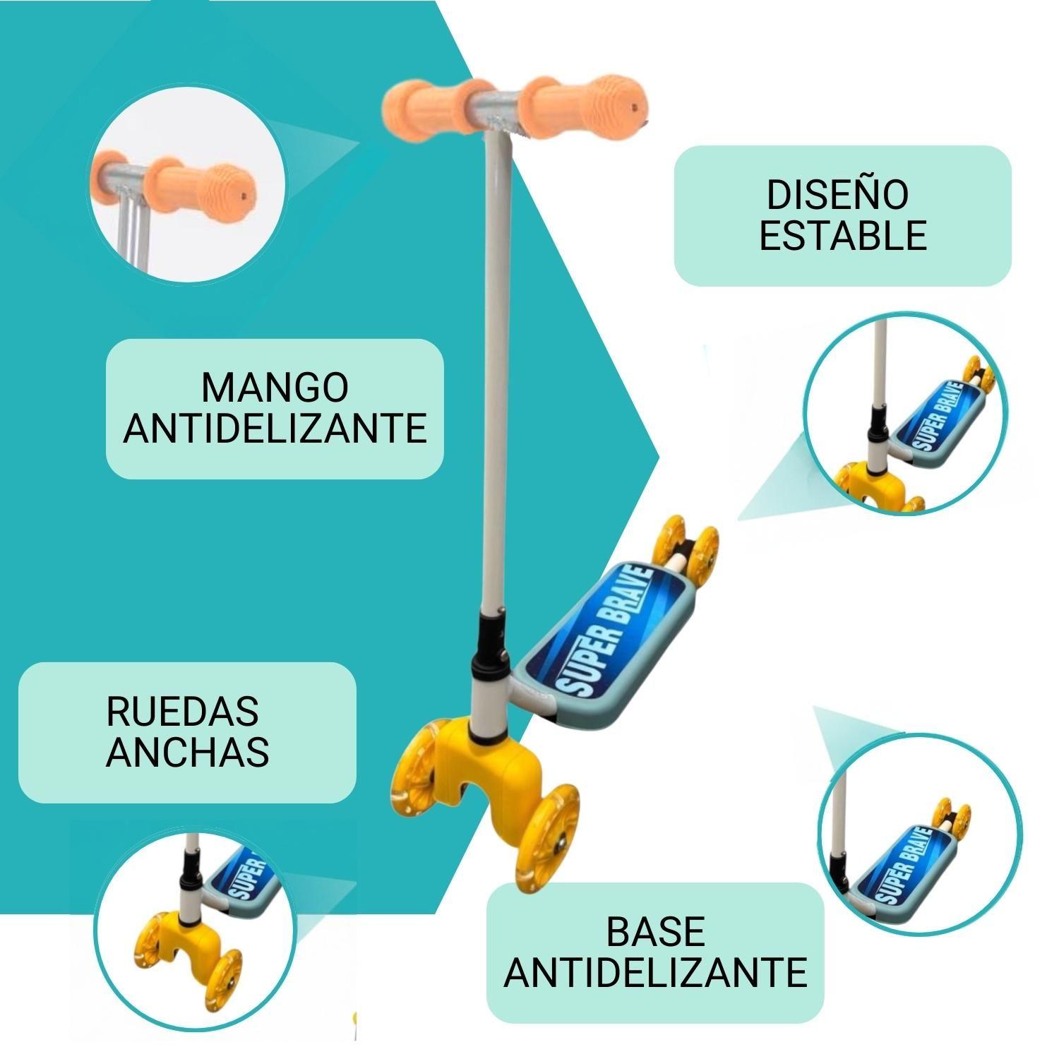 Scooter Infantil 4 Ruedas Ajustable Niño Estable Celeste-4